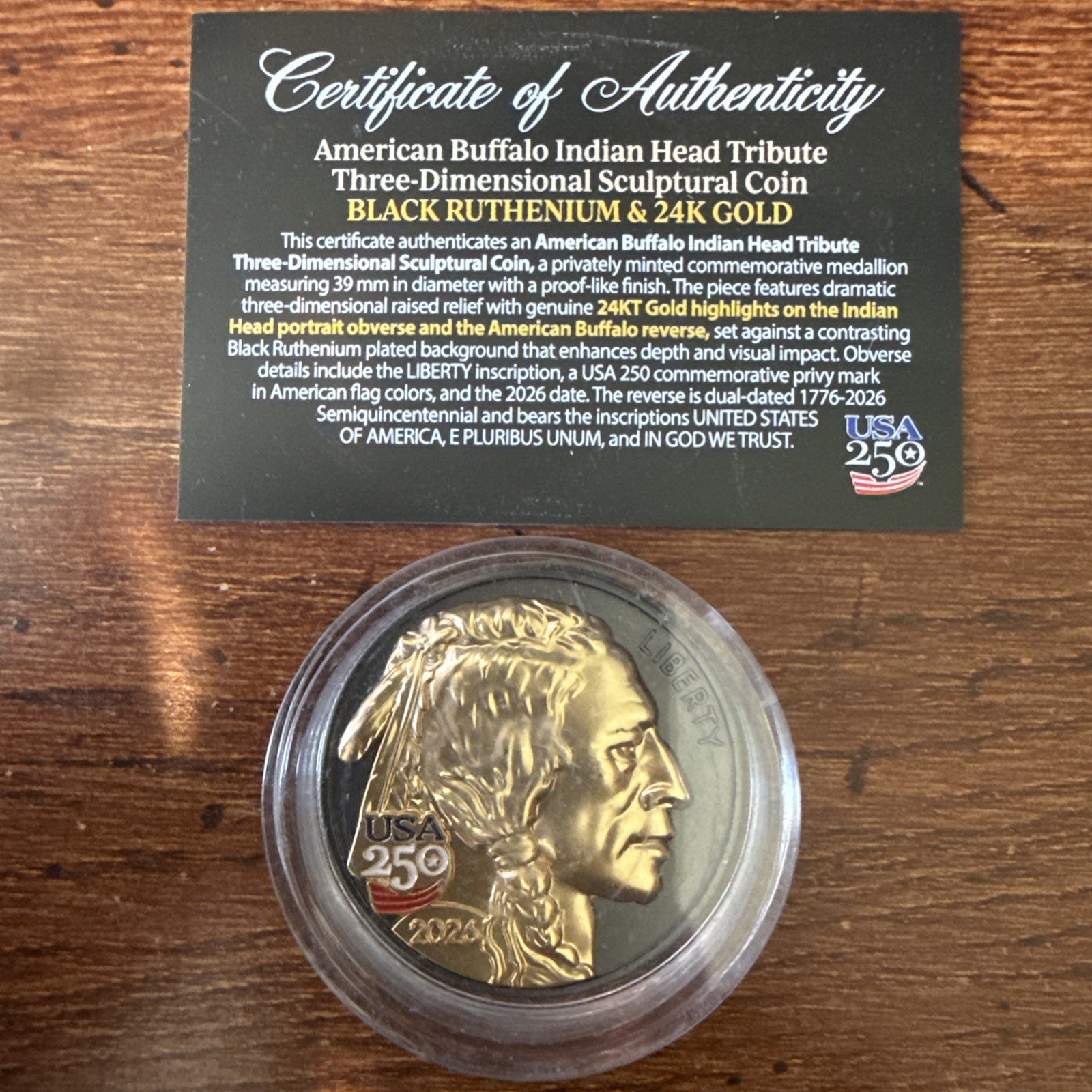 2026 Indian Head Buffalo Nickel Tribute 24K Gold & Black Ruthenium