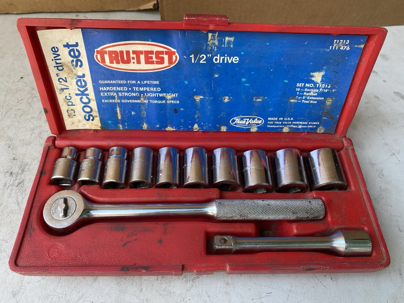 Vintage Tru-Test USA 12pc 1/2”-Drive Socket Ratchet  Extension Set
