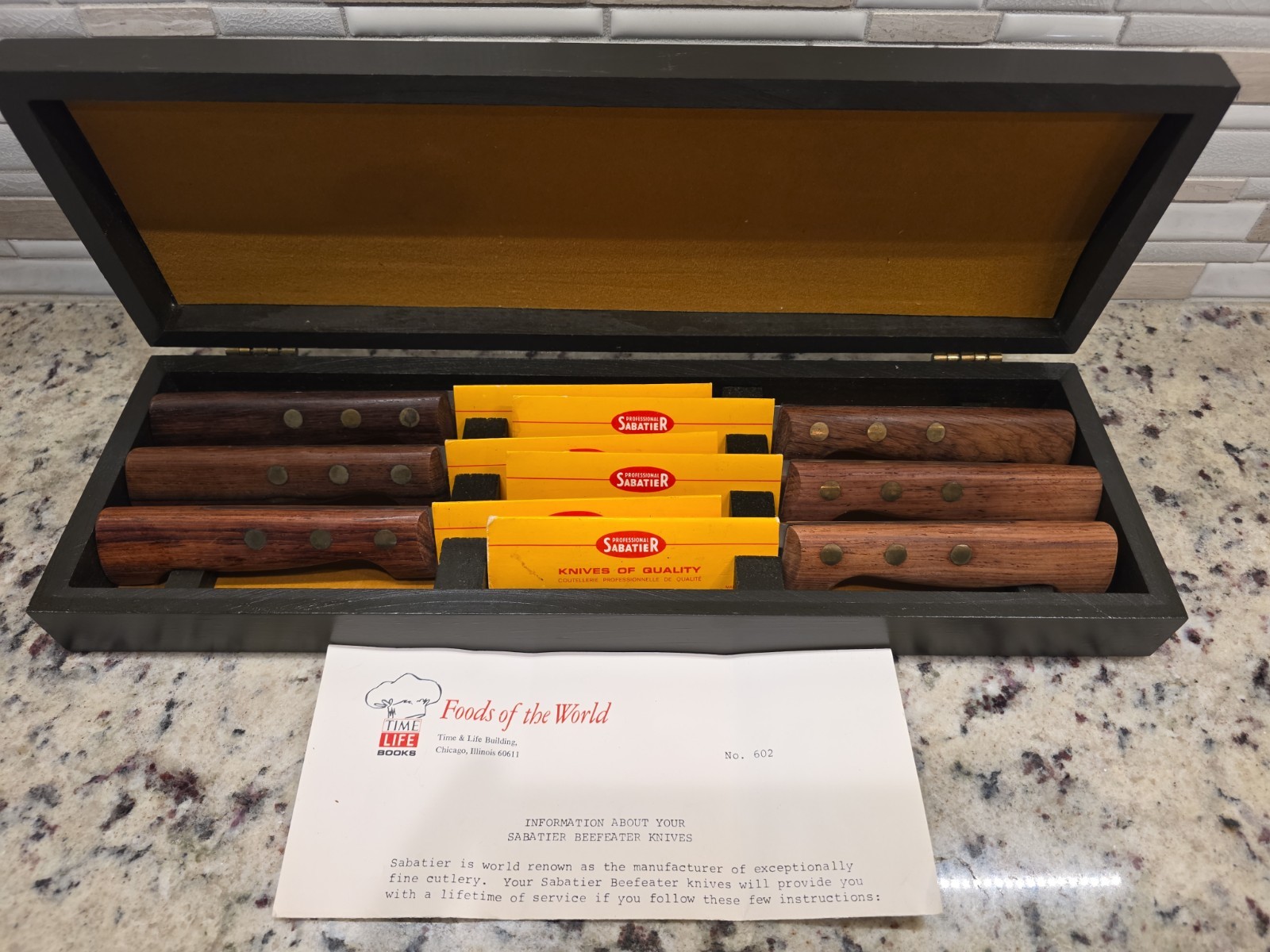 Veritable Sabatier Stainless France 6 Knife Set Box - Vintage Beefeater Knives