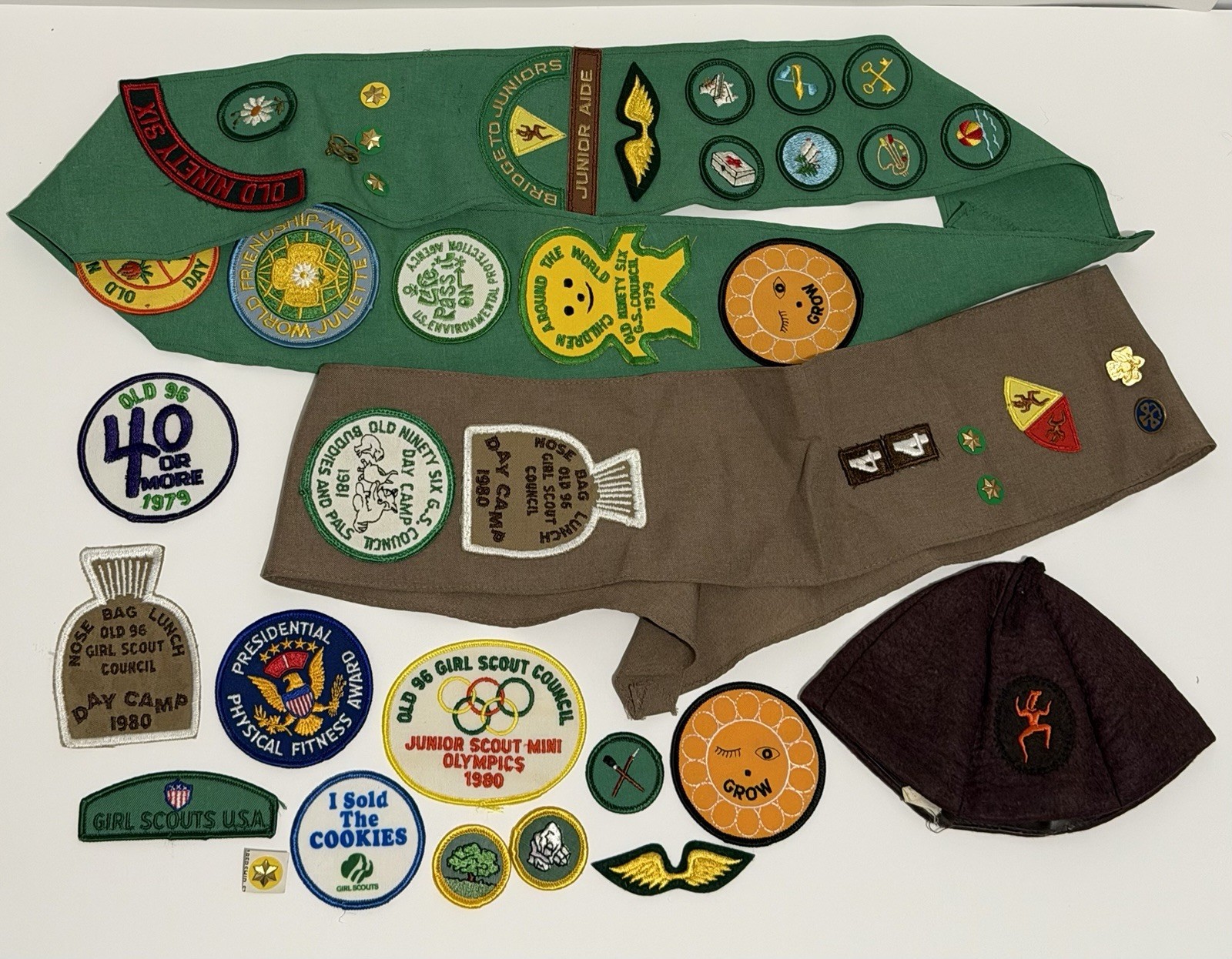 Girl Scout Vintage 79’ 1980’s Sash w/ Patches & Badges, Mixed Lot Old Ninety Six