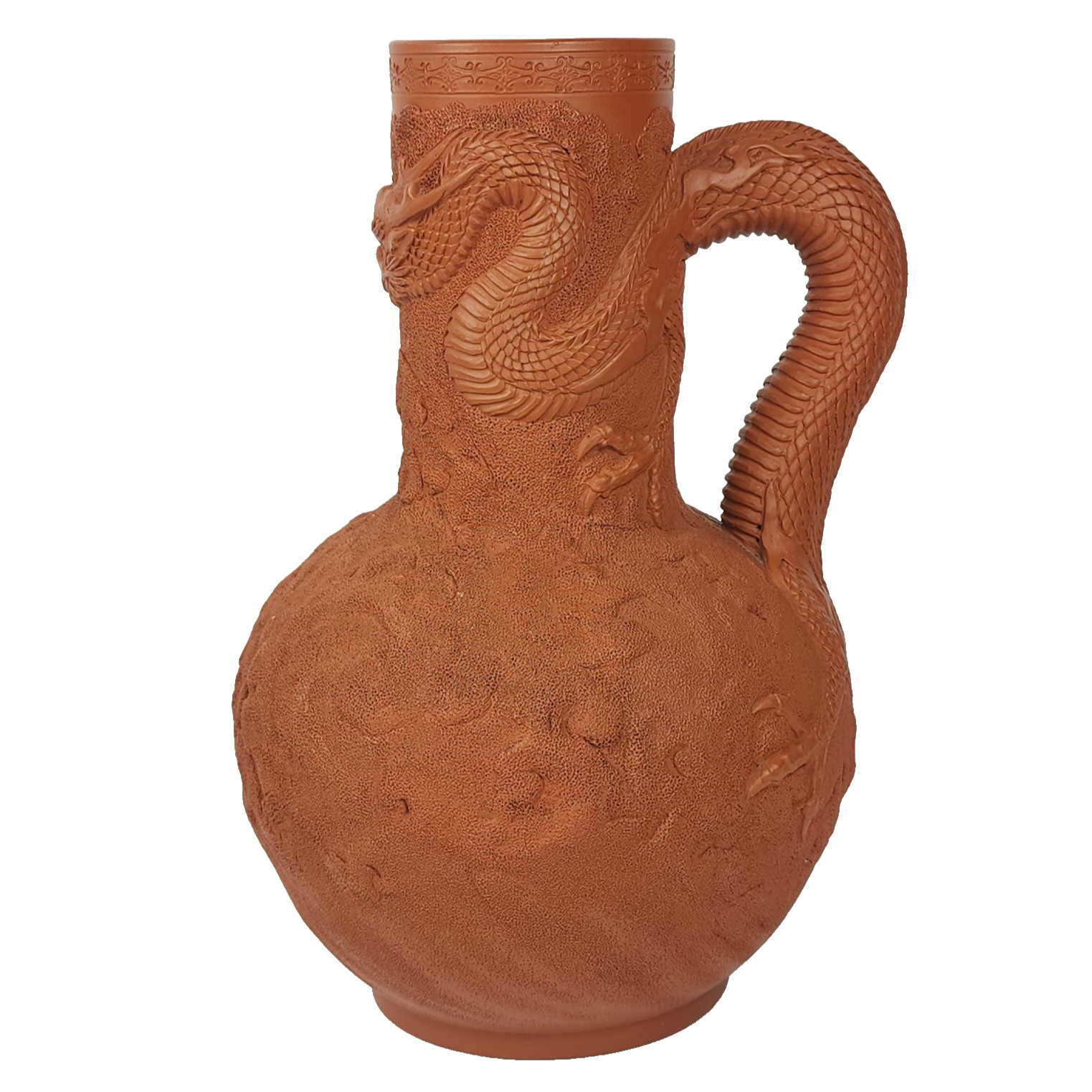 Japanese Tokoname or Chinese Yixing Red Pottery Dragon Ewer Pitcher Signed 11\ Japanese Tokoname or Chinese Yixing Red Pottery Dragon Ewer Pitcher Signed 11\