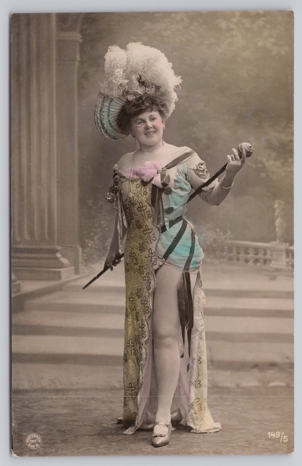 1907 PHOTOBACK Paris Real Photo Postcard Woman Feathered Hat Hand Colored RPPC