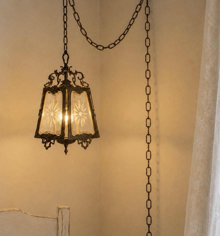 Antique French Rococo Revival Victorian Ornate Hanging Pendant Lantern Lamp