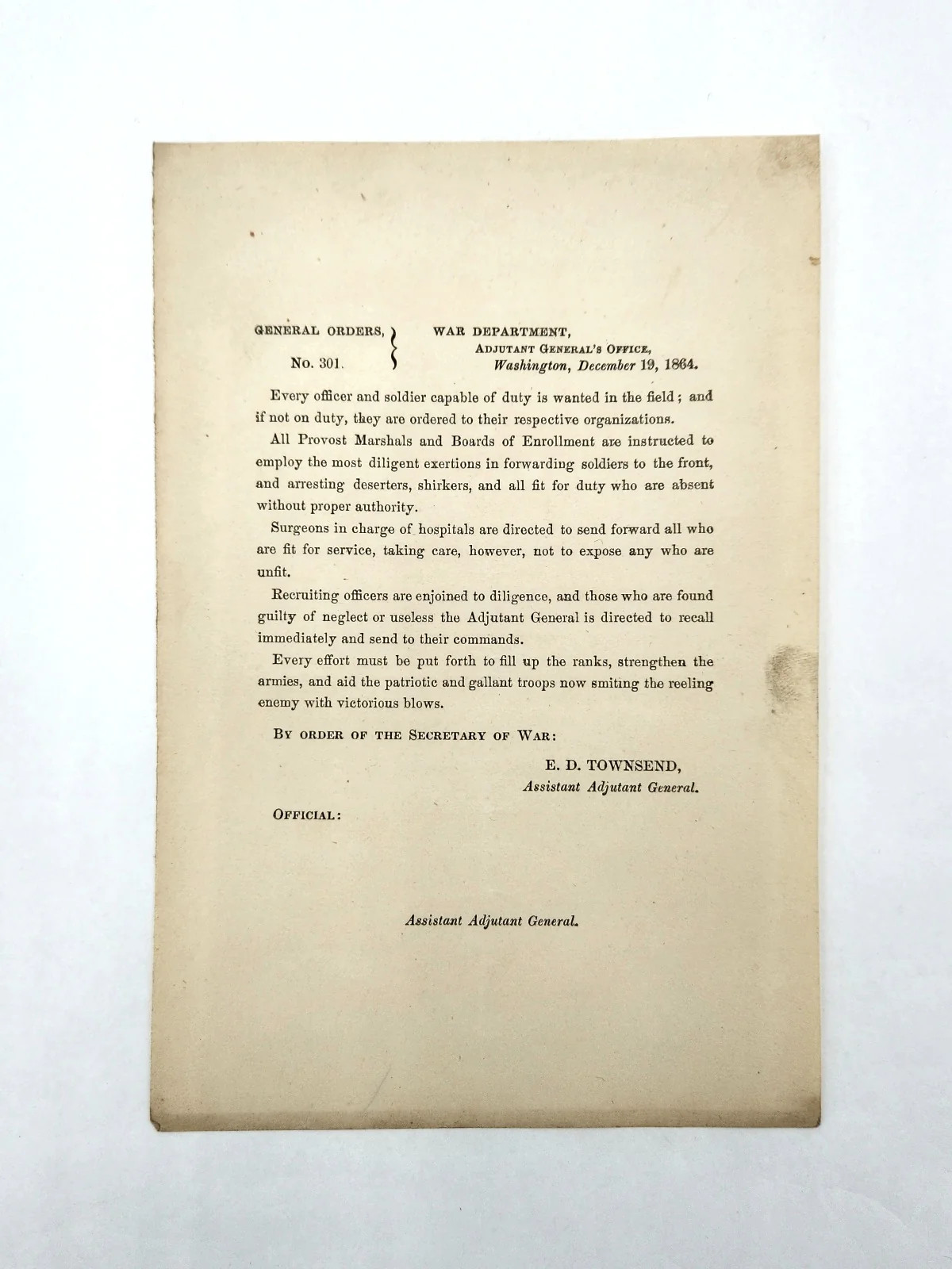 War Dept. General Order No. 301