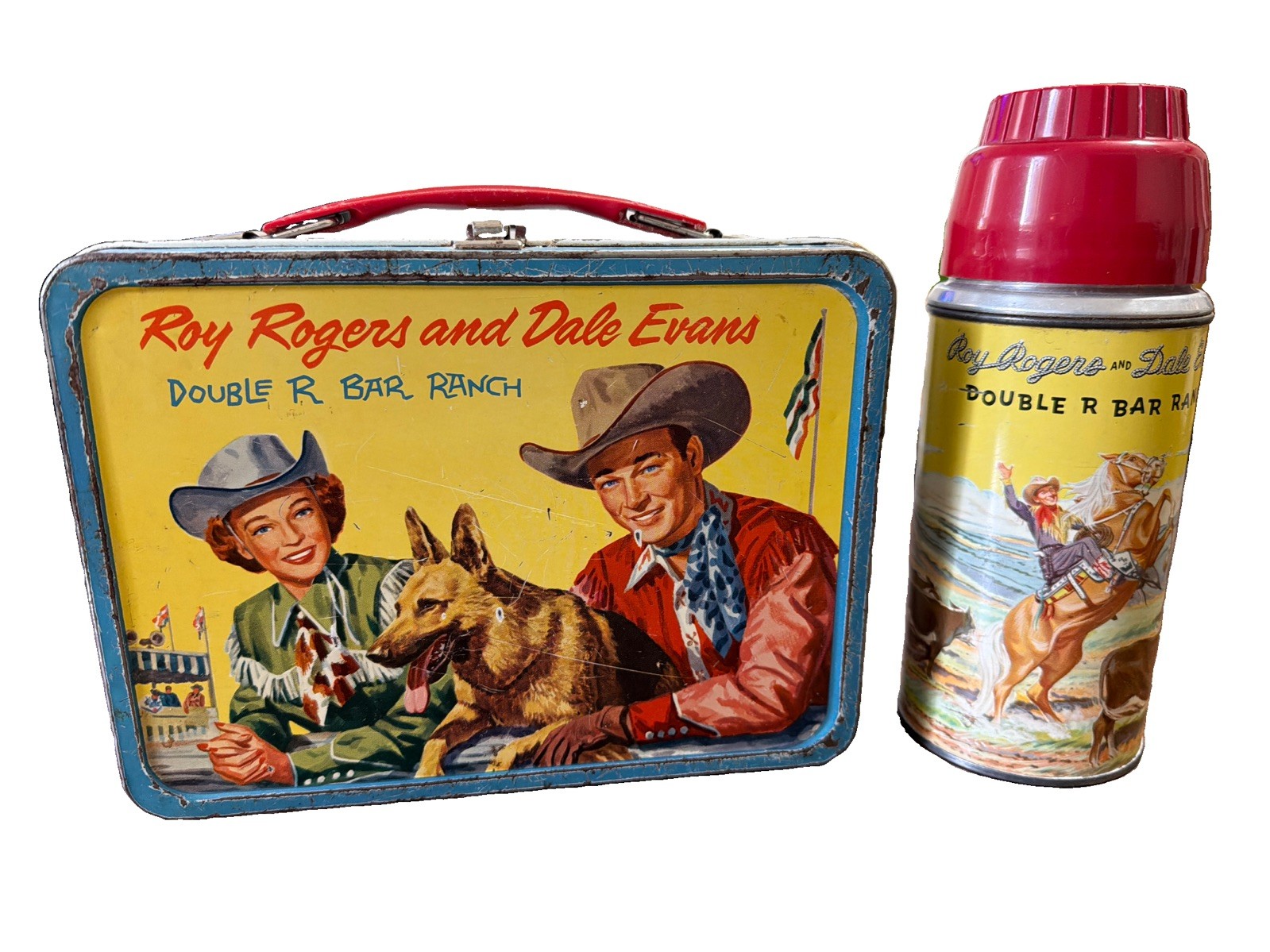 1957 ROY ROGERS & DALE EVANS & DOG BULLET   LUNCH BOX & THERMOS