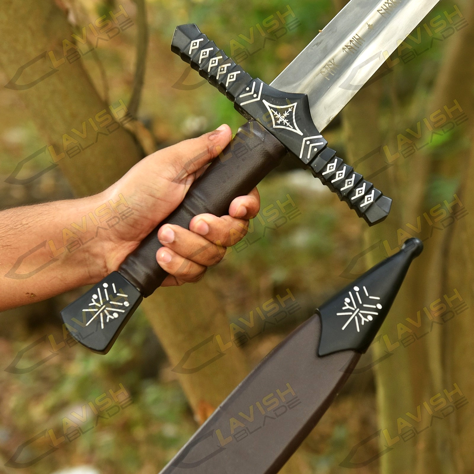 Hand Forged Viking Sword Carbon Steel Medieval Replica with Scabbard