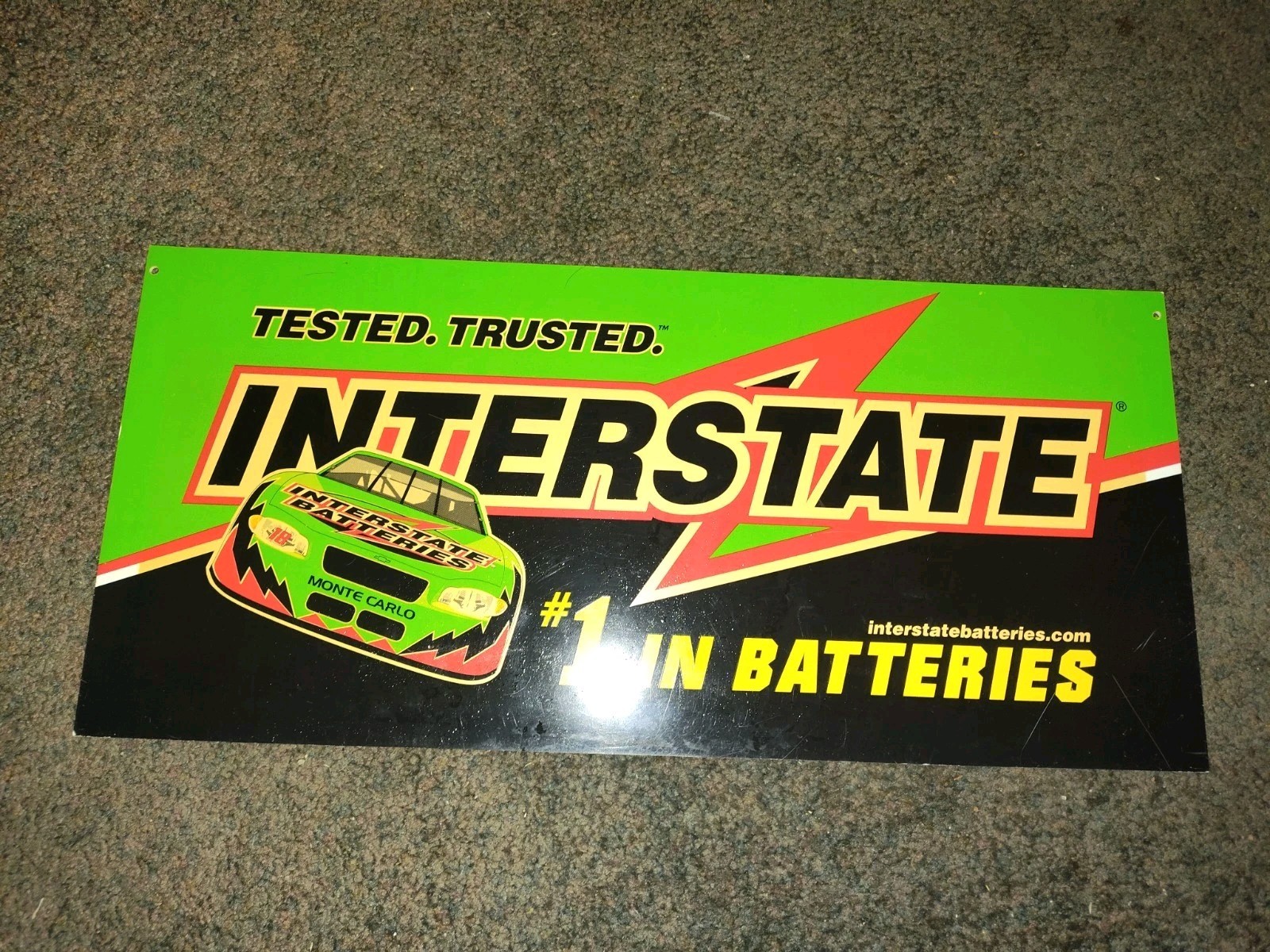 Vintage Interstate Batteries Plastic Sign NASCAR Monte Carlo  23x11  Free sh