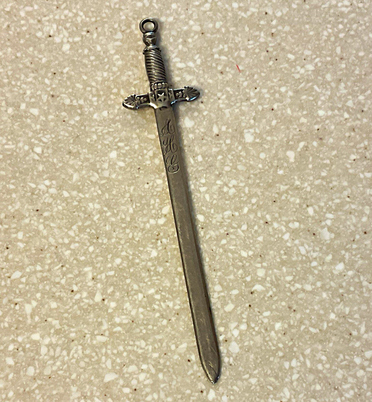 Sterling Silver Ornate Miniature Sword  Circa 1896-1910. Solid Sterling Silver.
