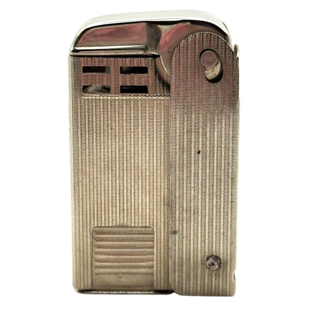 Vintage Regens Stormliter Squeeze Lighter Ribbed Silver USA Smooth Action