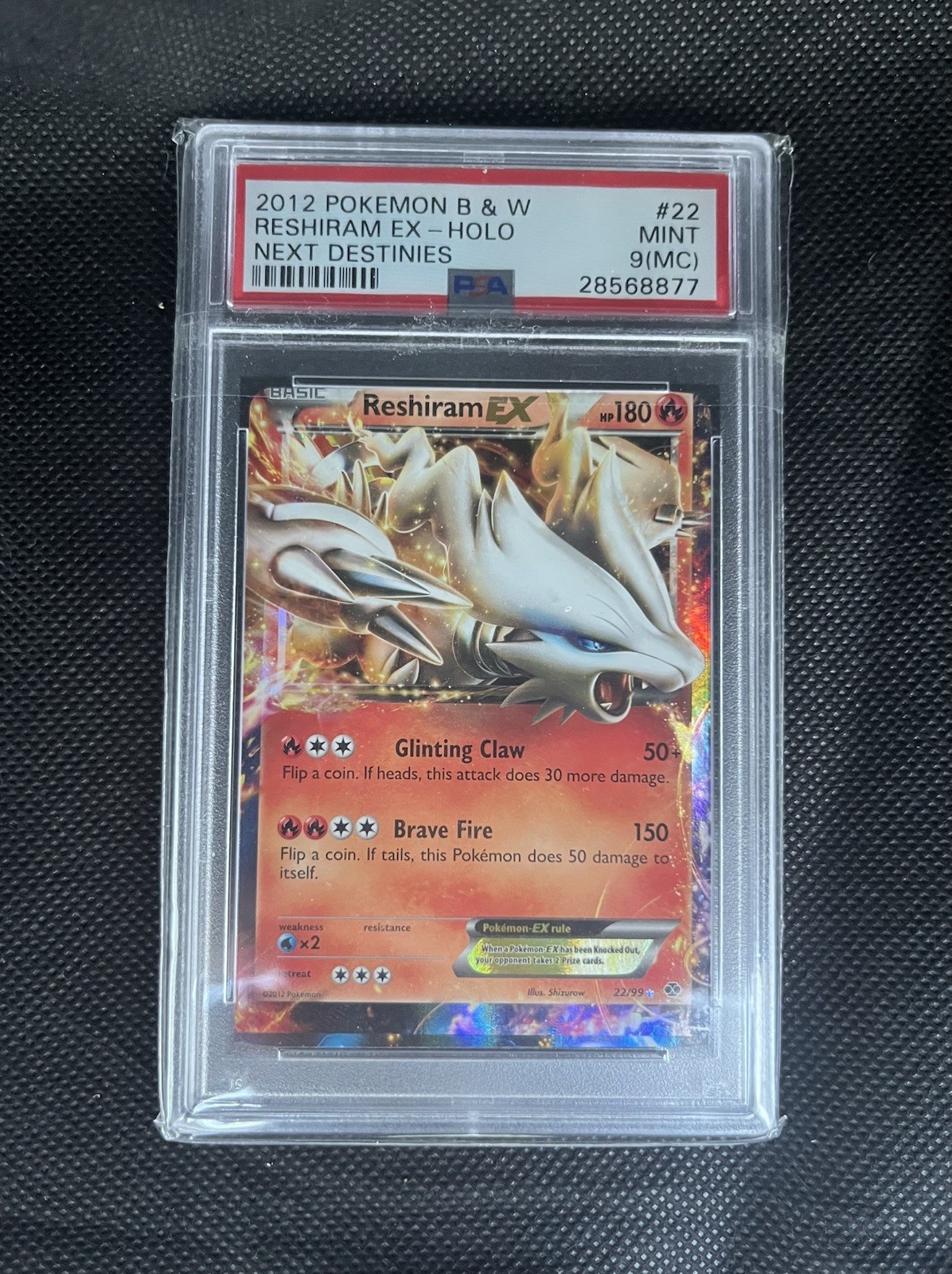 POP 1 - Pokemon Reshiram EX Holo 22/99 Next Destinies 2012 English PSA 9 Miscut