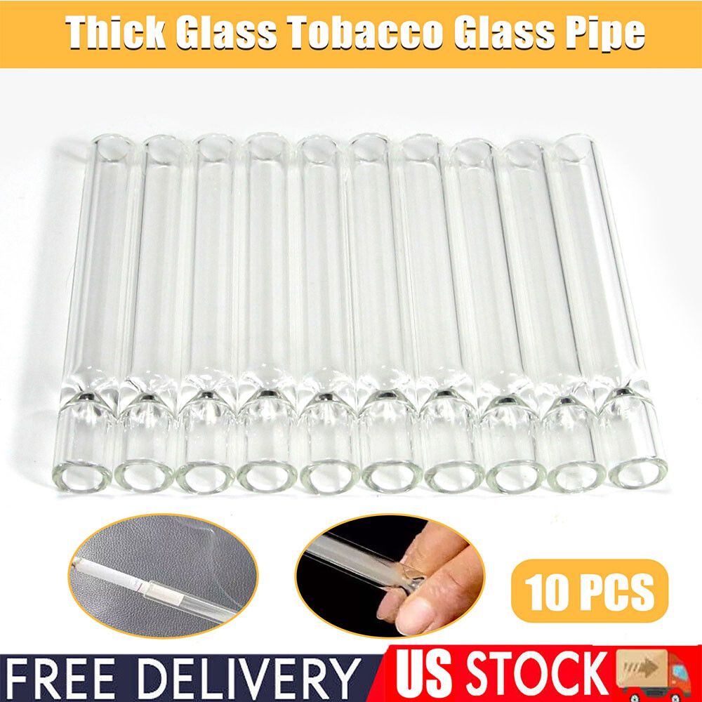 10pcs Thick Glass Tobacco Glass Pipes Reusable One Hitter Smoking Tube Pipe  US