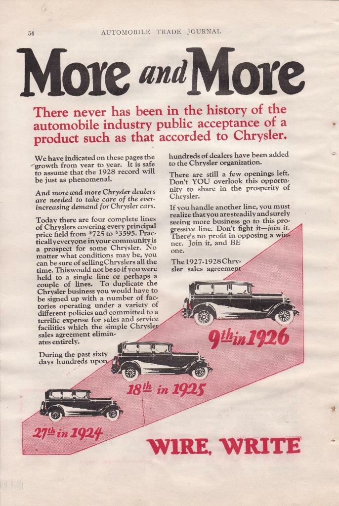 1928 Chrysler Motor Car Corp  2 page Ad /  Ad designed and for dealers 1924-1928