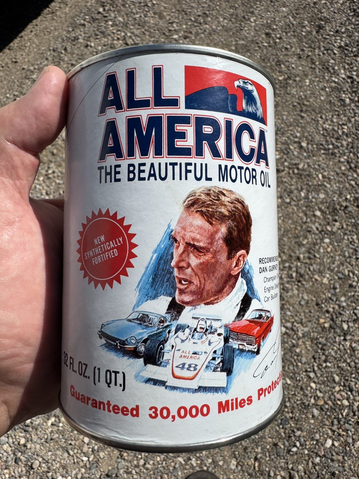 Vintage All America Motor Oil 1 Quart Can Dan Gurney Racing Eagle Unopened Mint