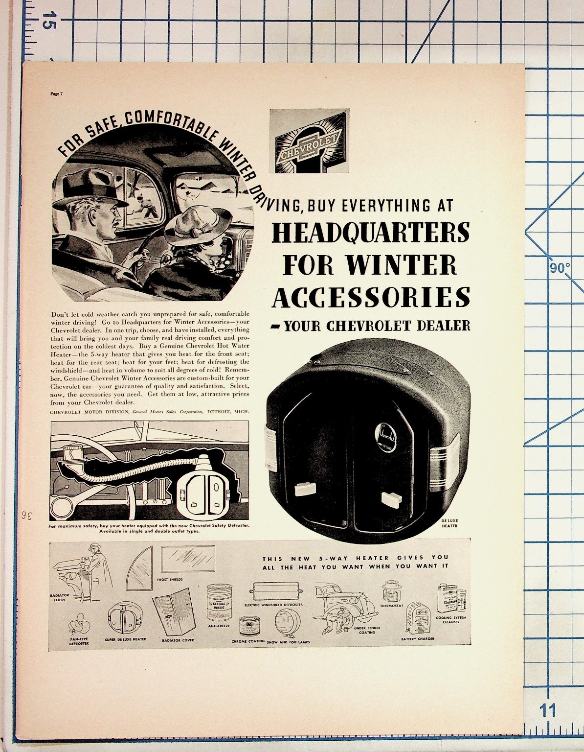 Vintage 1930s-40s Chevrolet Winter Accessories Car Heater Ad Ephemera