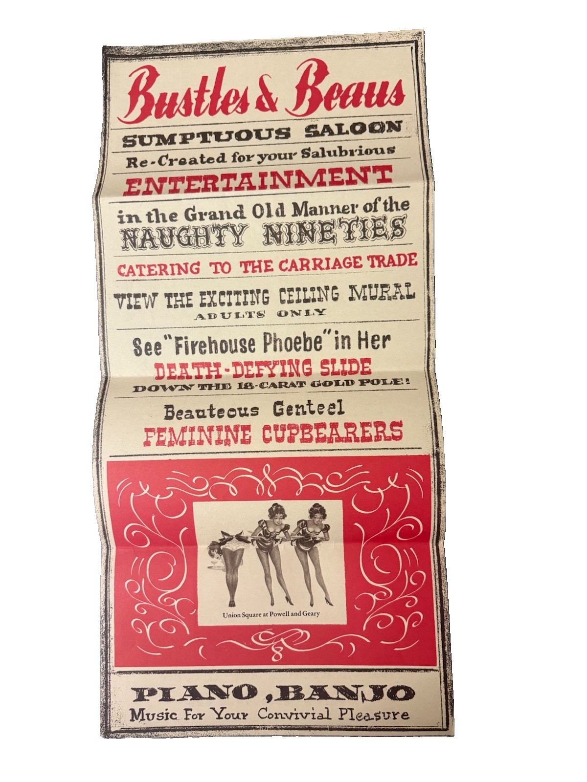 Vintage 1960s Bustles & Beaus San Francisco Saloon Menu Burlesque Ephemera