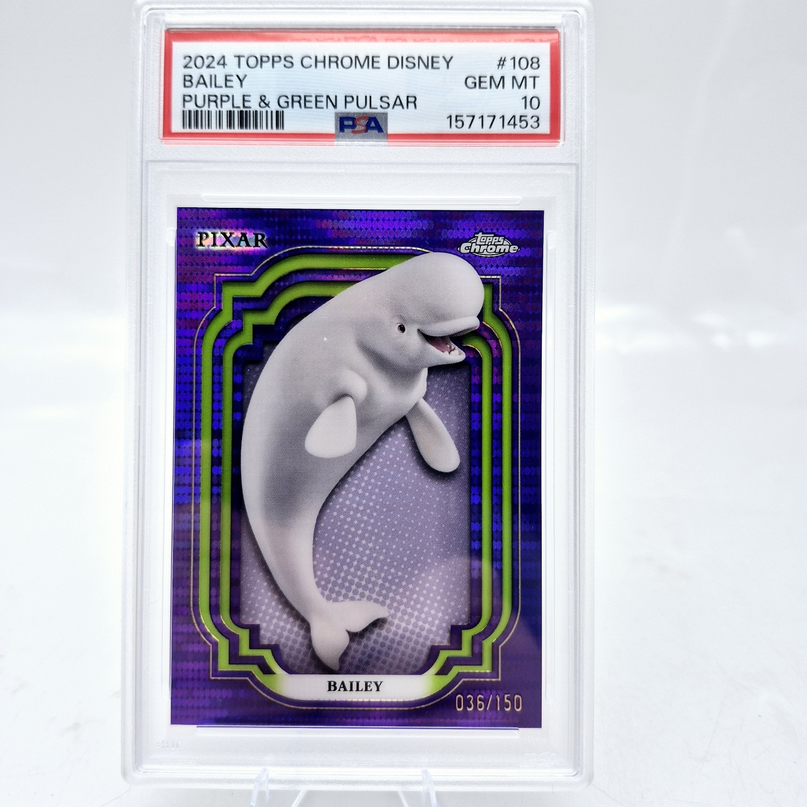 2024 Disney Topps Chrome Bailey #108 PSA 10 Purple Green Pulsar /150