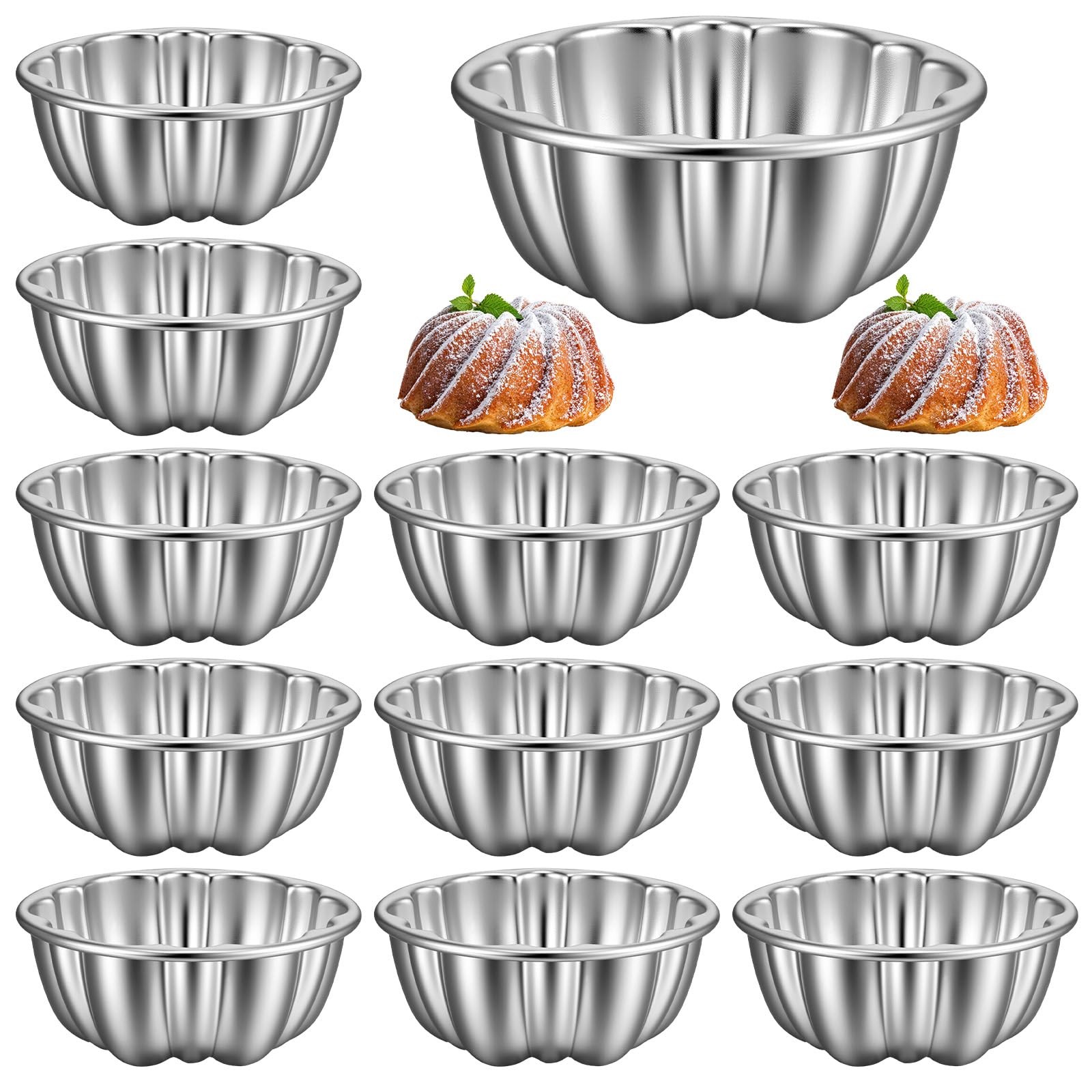 12 PCS Mini Flan Molds Pans Carbon Steel Nonstick Fluted Cake Cupcake Baking