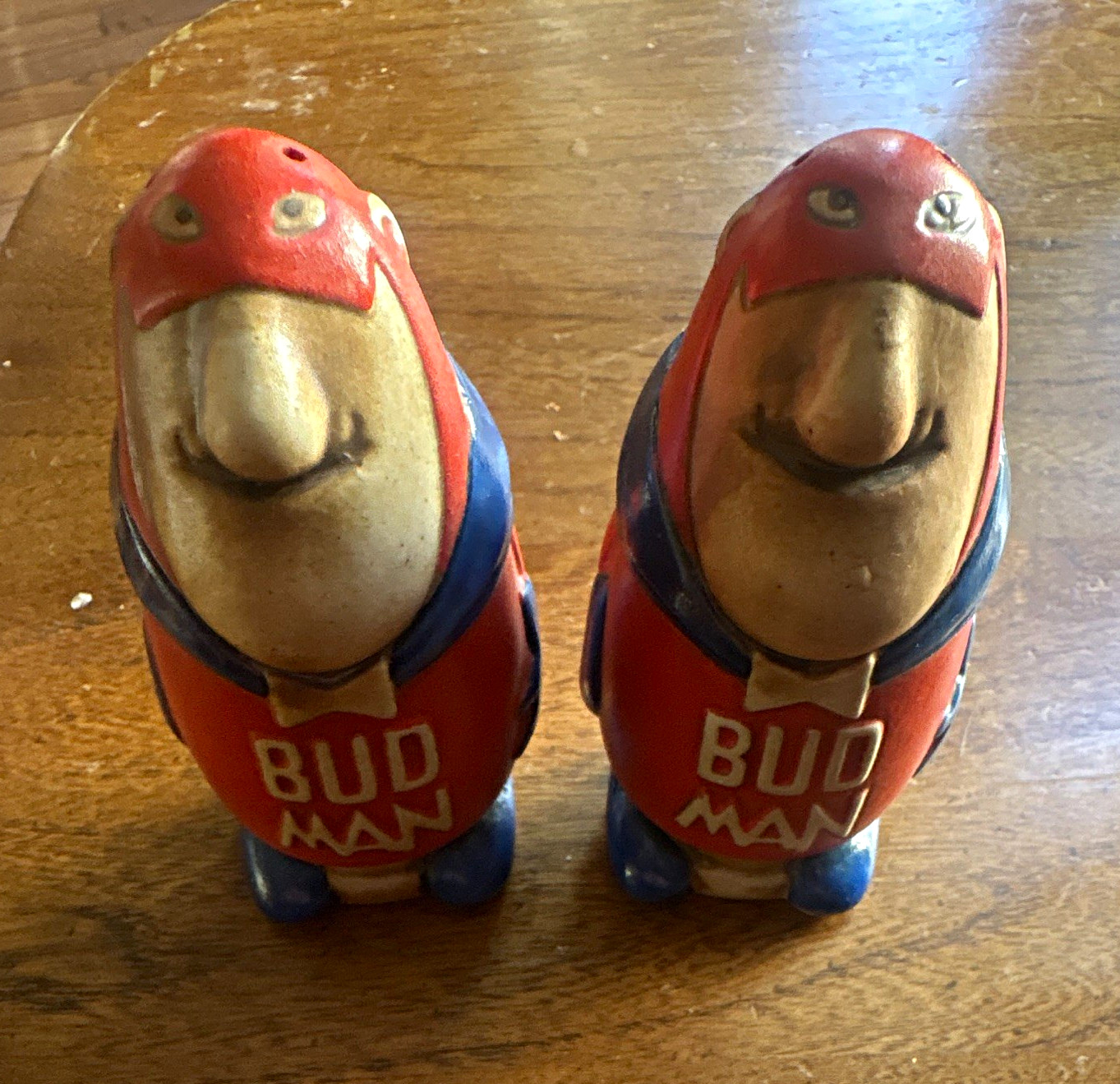 Vintage collectible Bud Man Budweiser Ceramarte Ceramic Salt & Pepper Shakers