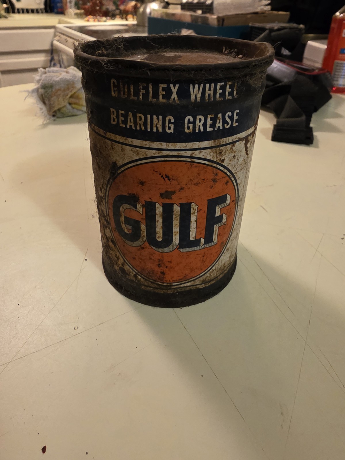 Vintage Gulf Oil Waterproof Gulf Grease Can One Pound gas station advertising