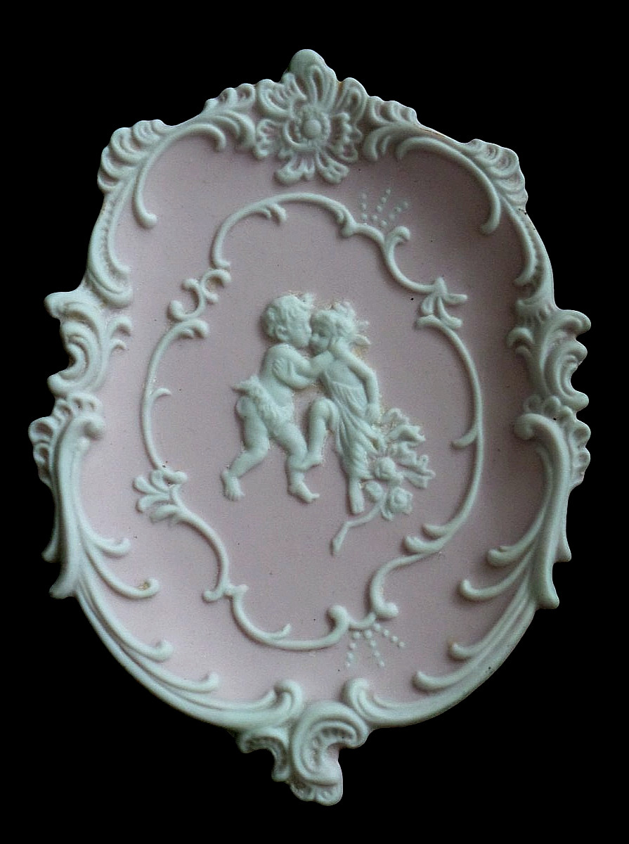 Vtg Arnart Jasperware Cherubs Wall Plaque 3D Pink Bisque  Neoclassical