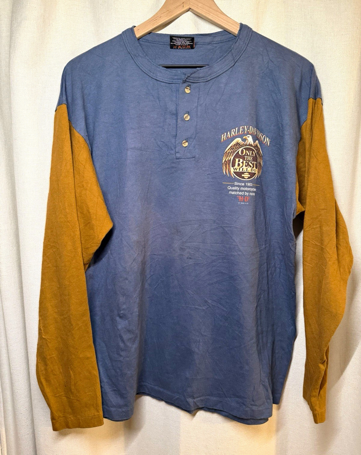 Vintage Harley-Davidson 1996 USA Henley Size L Steele's Bloomfield NJ Eagle