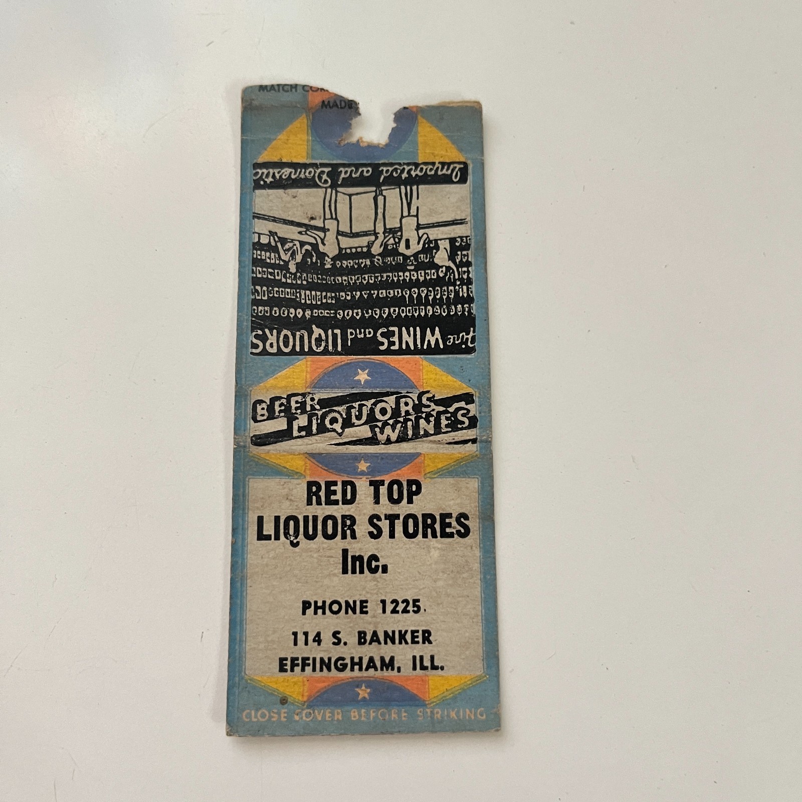 Red Top Liquor Stores Inc 1948 Effingham IL Vintage Matchbook Cover TMB86-3