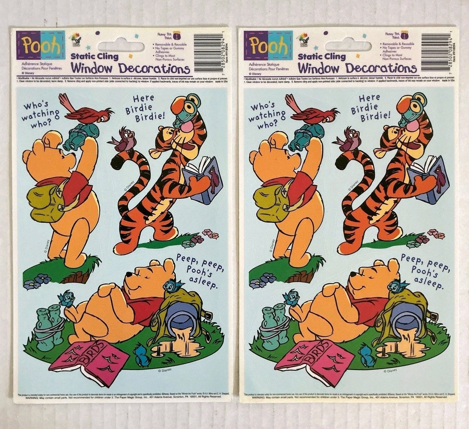 Vintage Winnie The Pooh Window Decorations Cling Stickers Disney NEW NOS