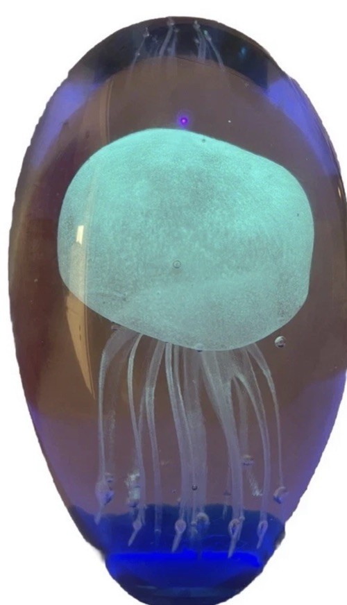  Fun Vintage paperweight Glass Jelly Fish Art Glows In The Dark 6” 