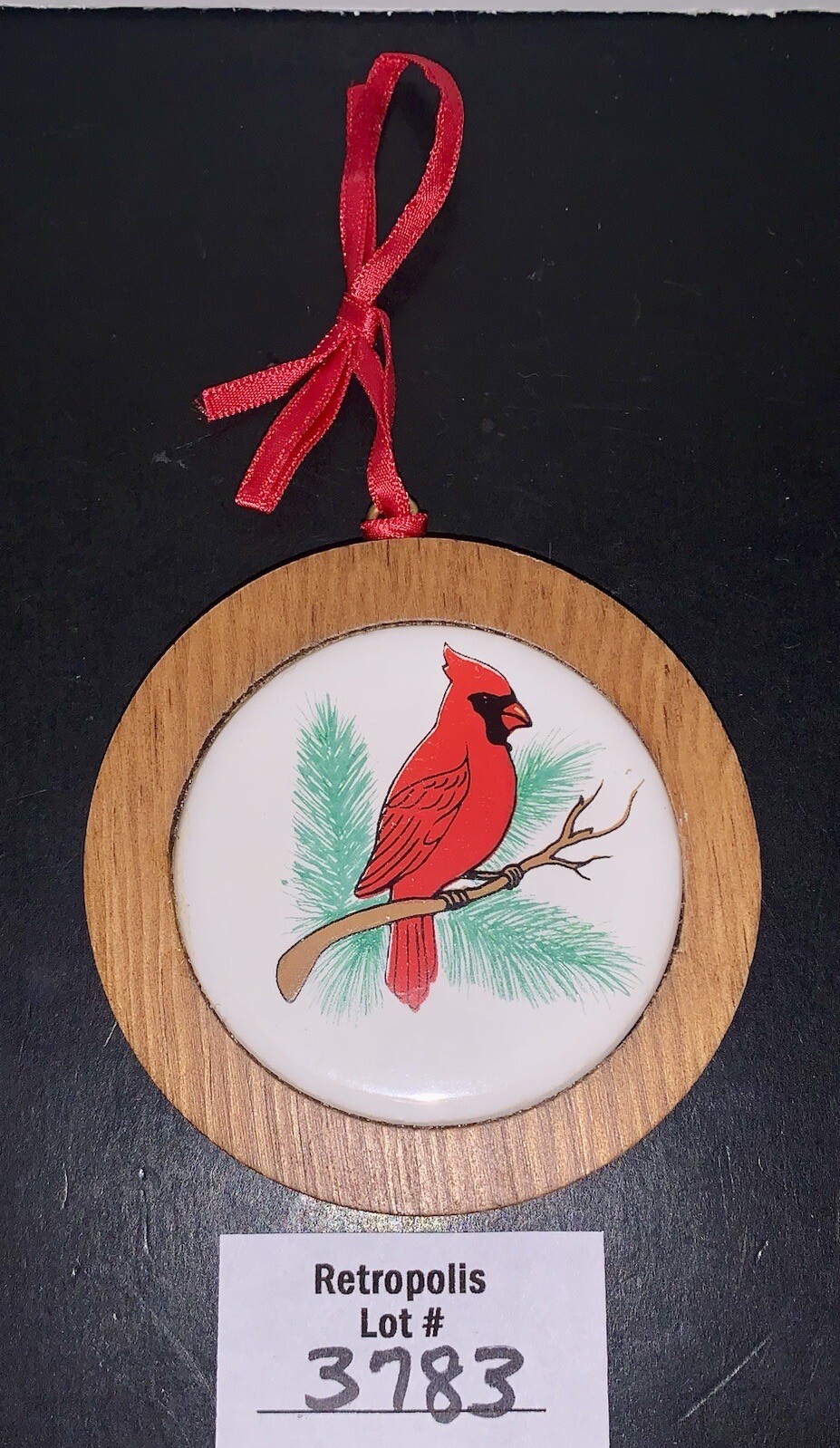 Red Cardinal Bird Christmas Wooden Round Ornament Ceramic