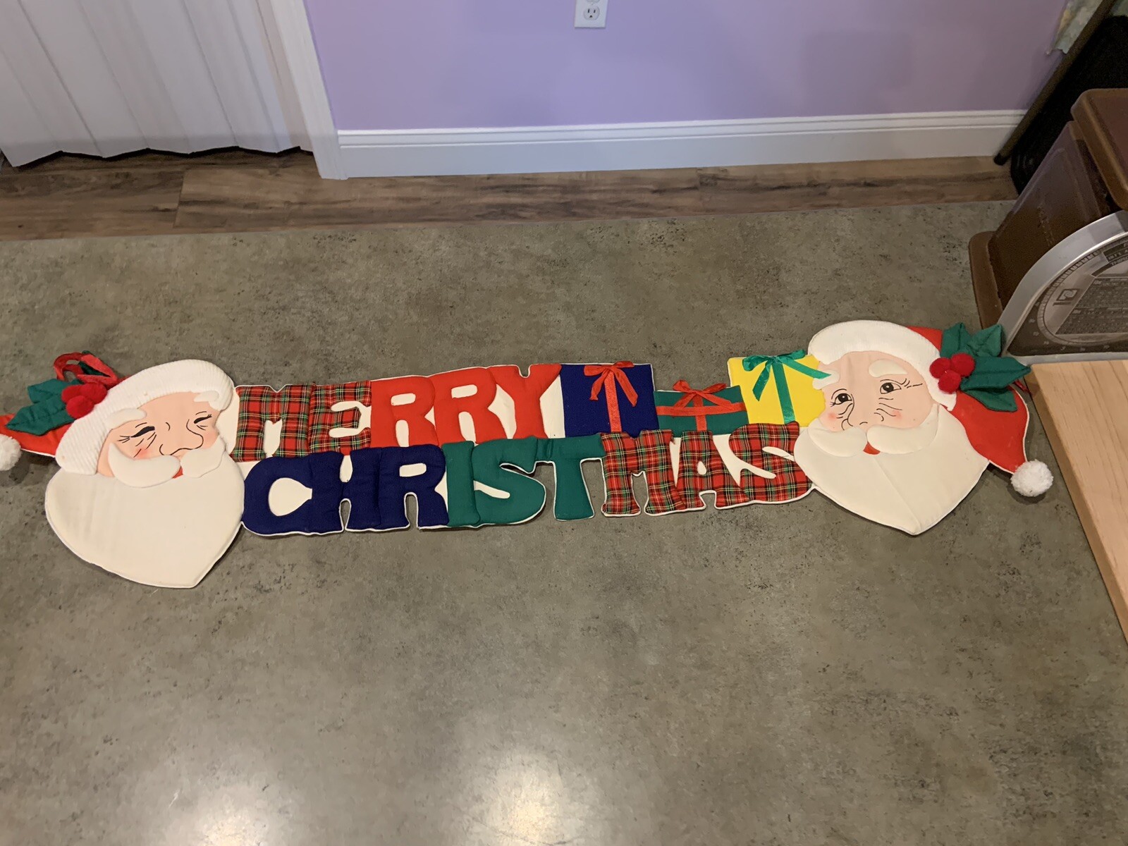 Vintage Merry Christmas Santa 3D Sign Letters Fabric Wall Hanging Decor 34”