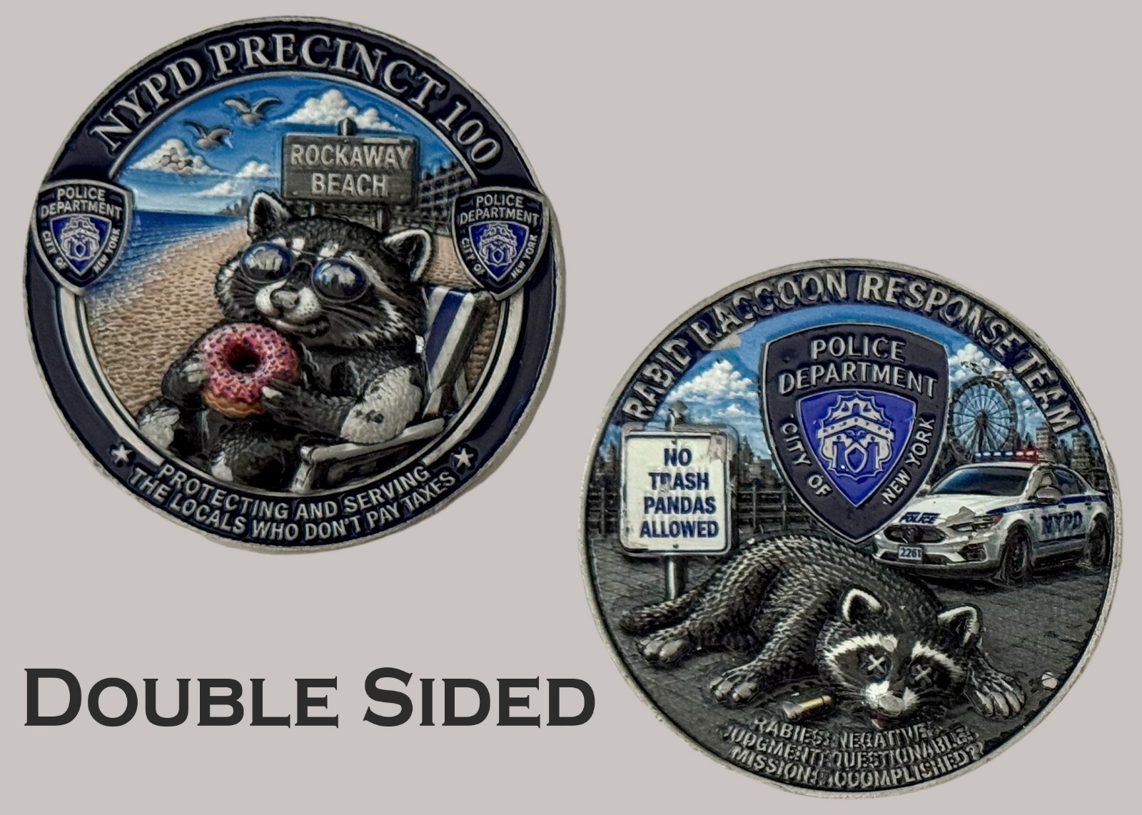 NYPD 100 Precinct Rockaway Beach Raccoon Challenge Coin  J#44