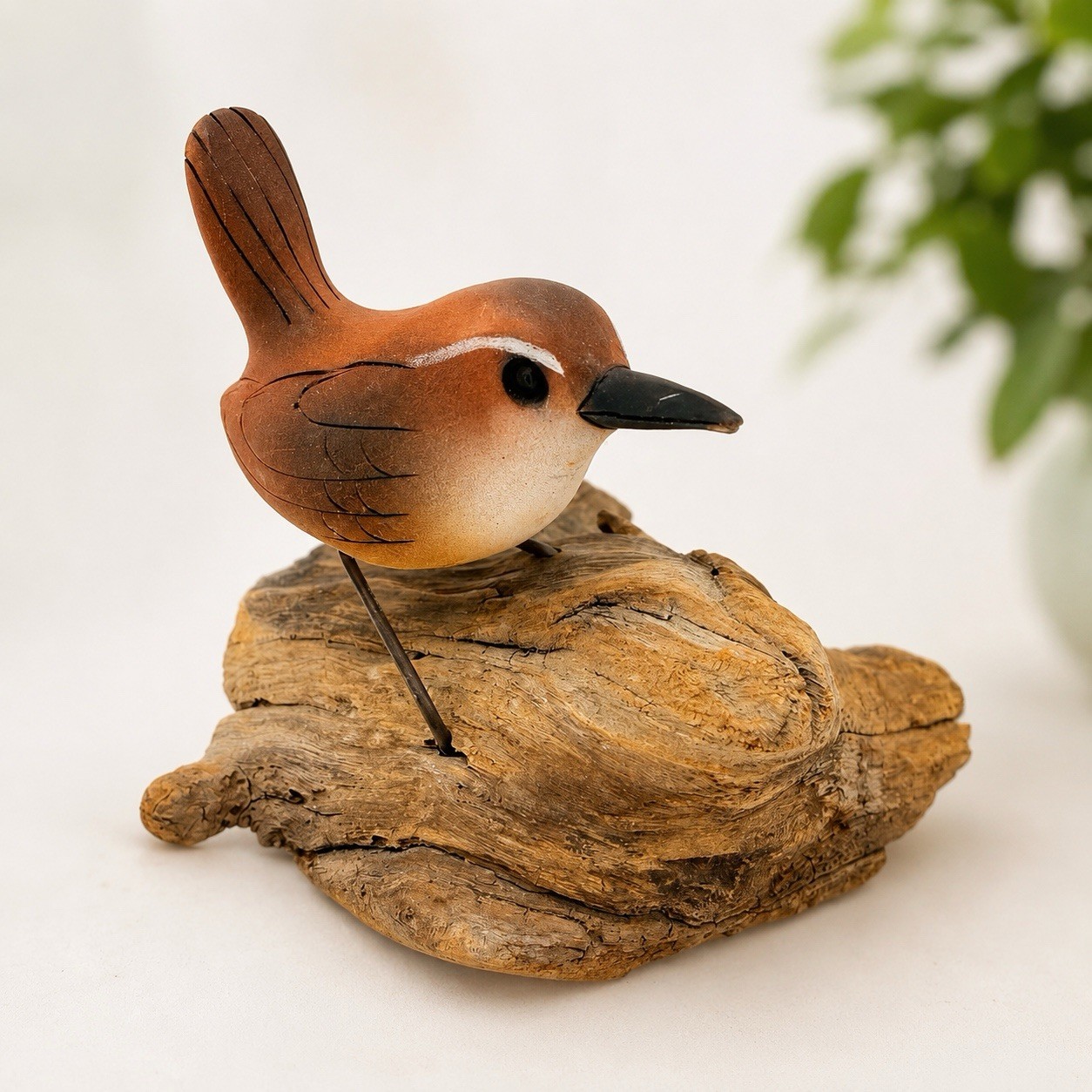 Signed Randy Whaley Carolina Wren Driftwood Sculpture Folk Art Bird Dated 2005