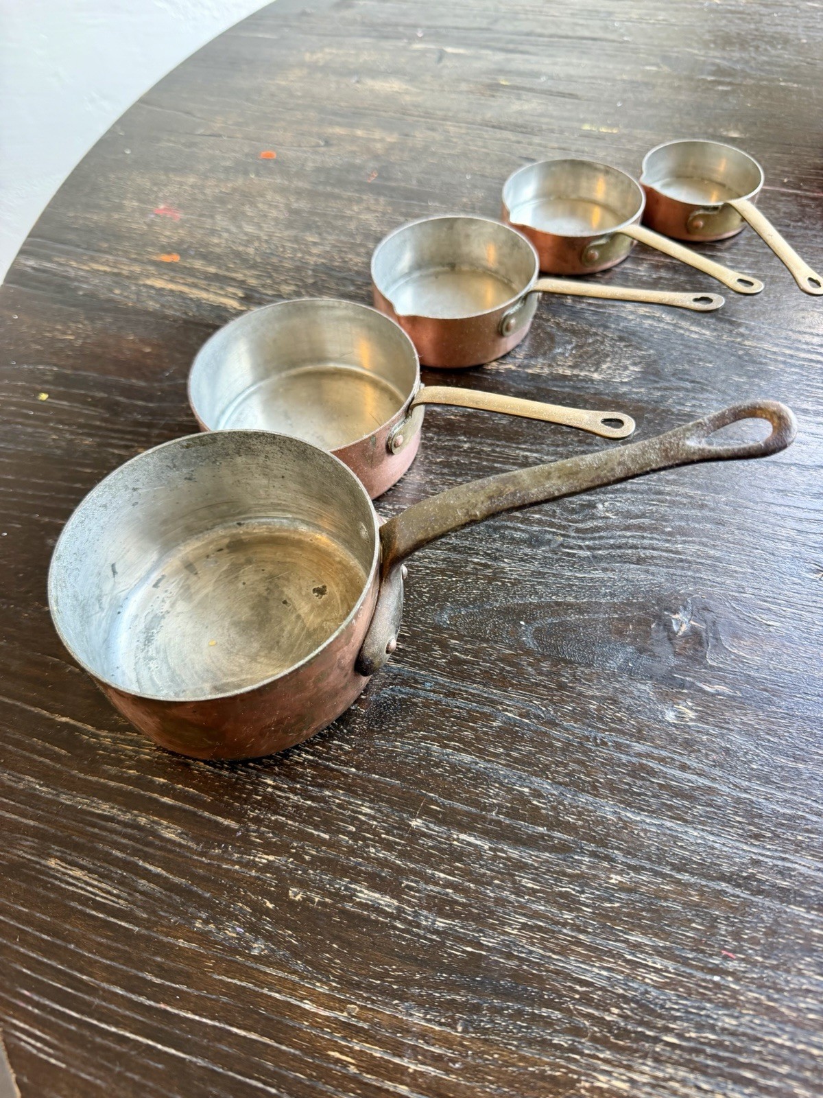 Heavy Antique Copper Measuring Cup Set