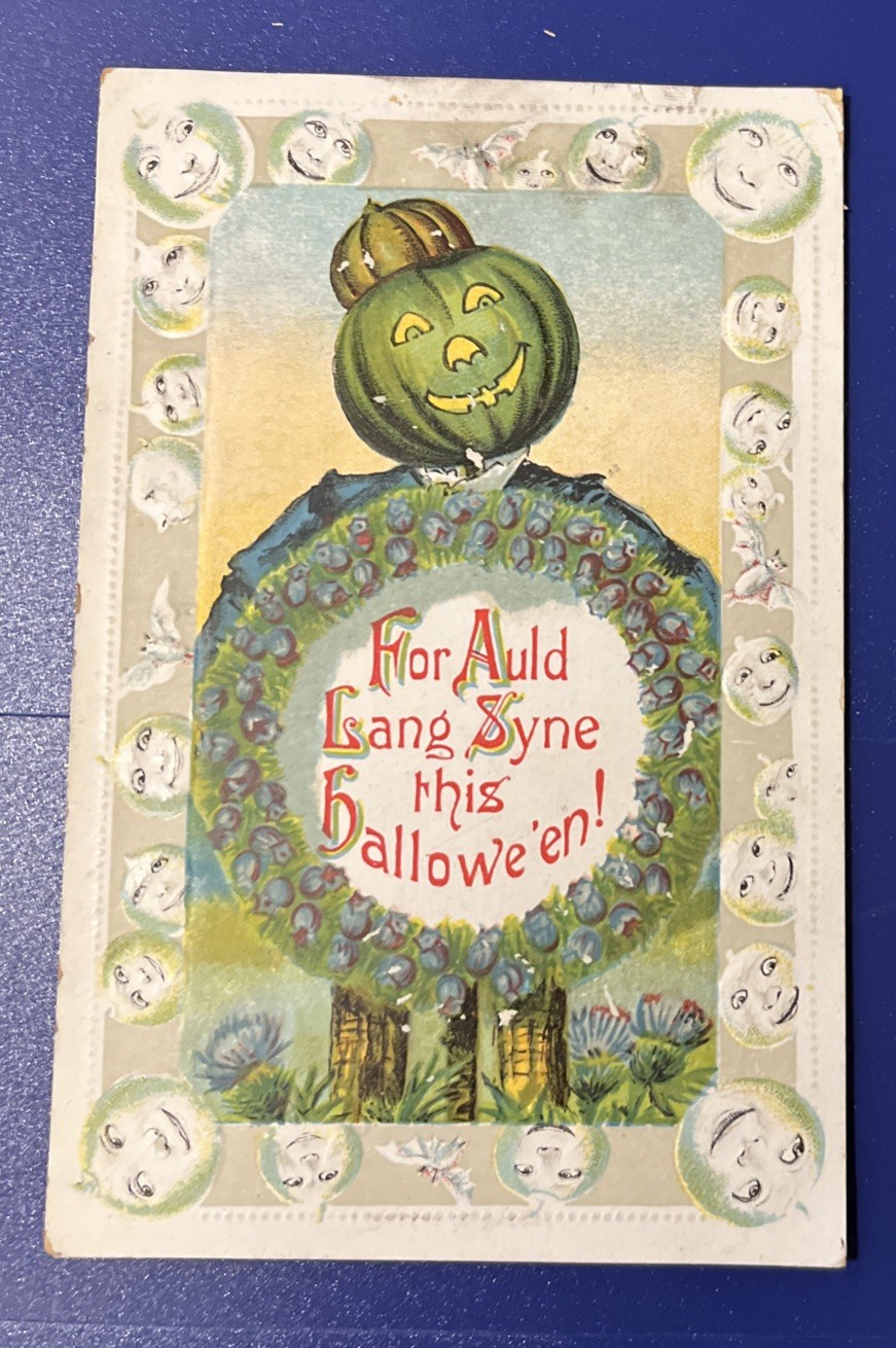 Antique HALLOWEEN POSTCARD German #1028 Auld Lang Syne This Halloween 1910