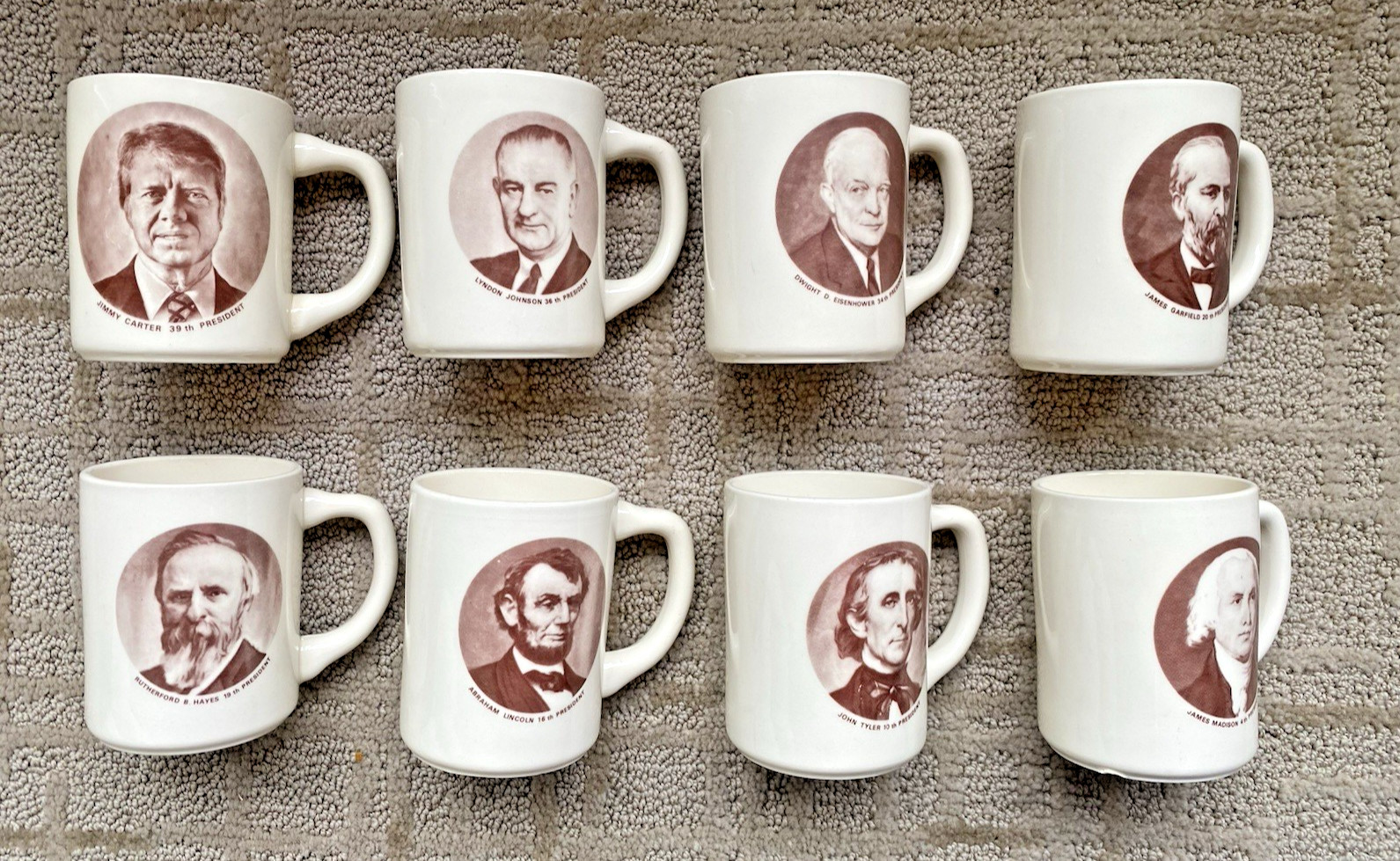 Disney  Hall of Presidents 8 Vintage  Mugs Rutherford Hays Carter LBJ Lincoln