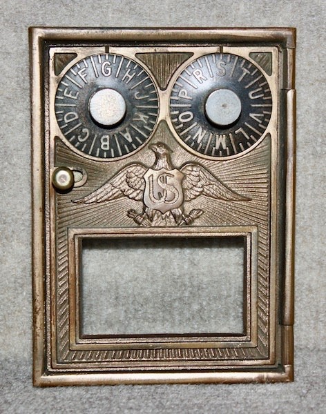 Antique Post Office Box Door USPS P O Postal Box Door w/Glass and a Combination