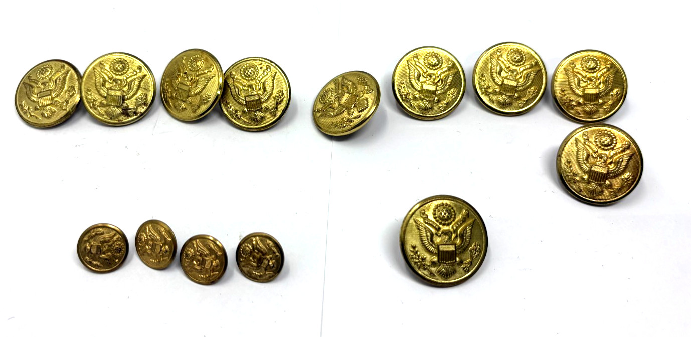 Set of 14 Vintage Waterbury US Army Great Seal Gold Tone Uniform Buttons