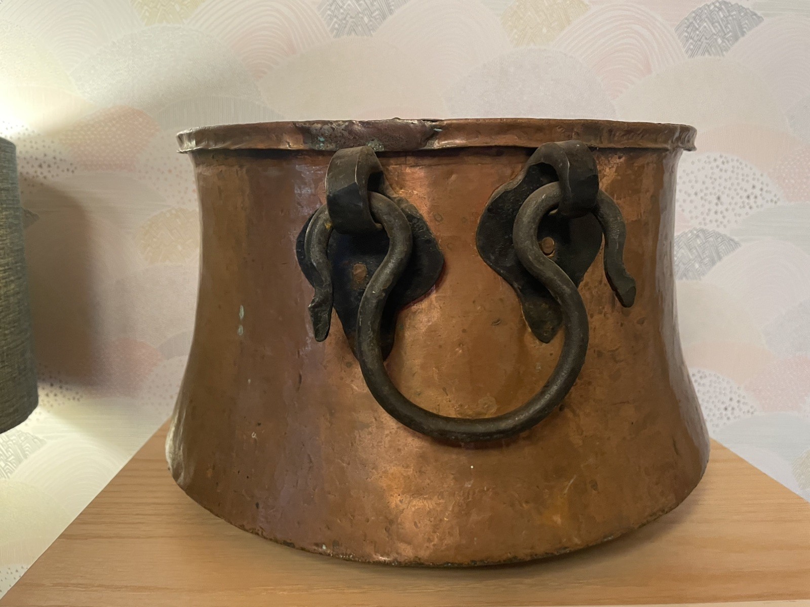 Vintage Copper Cauldron Pot Planter With Cast Iron Handles Hand Forged