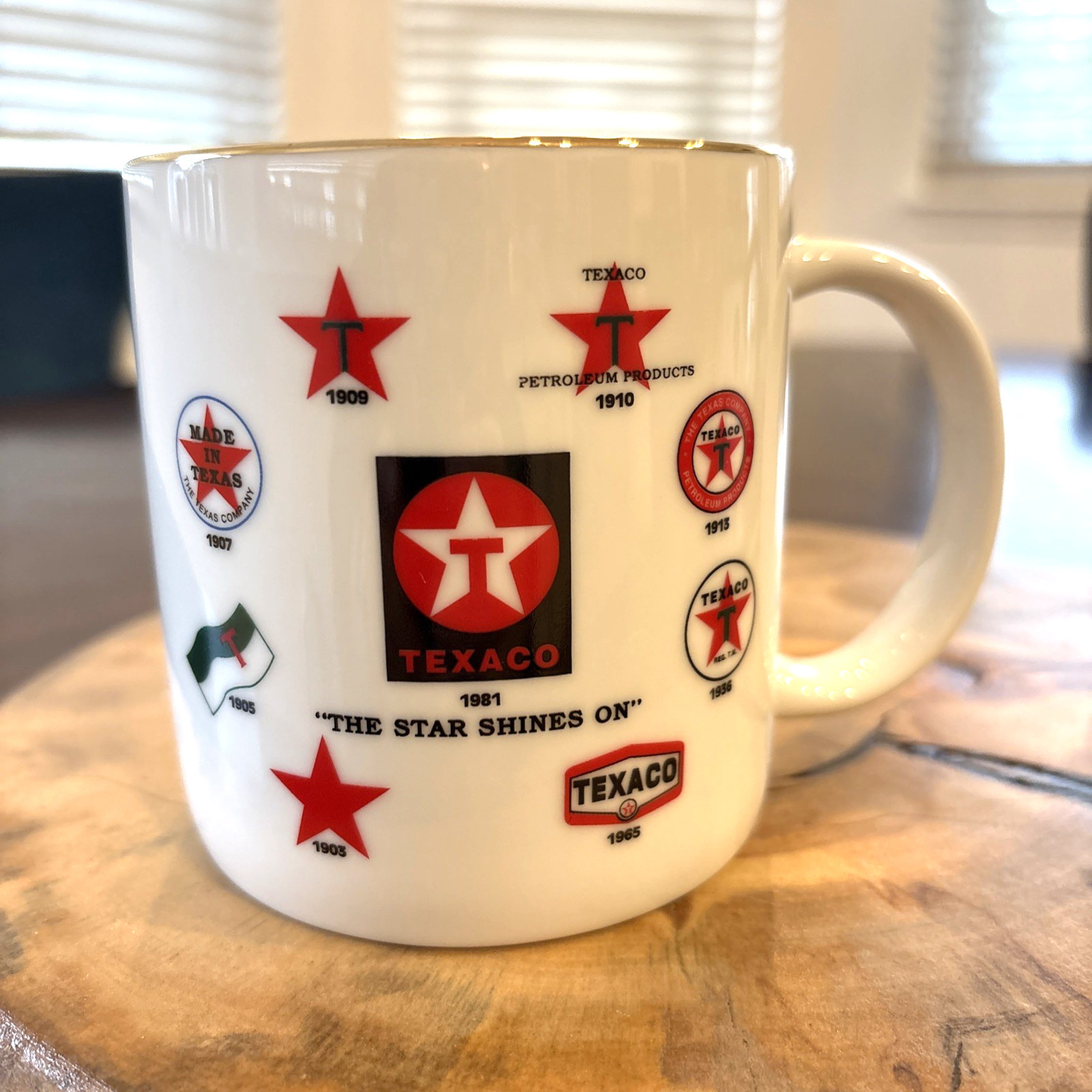 Vintage Chevron Texaco Coffee Cup Gold Rim Authentic Collectible Double Sided