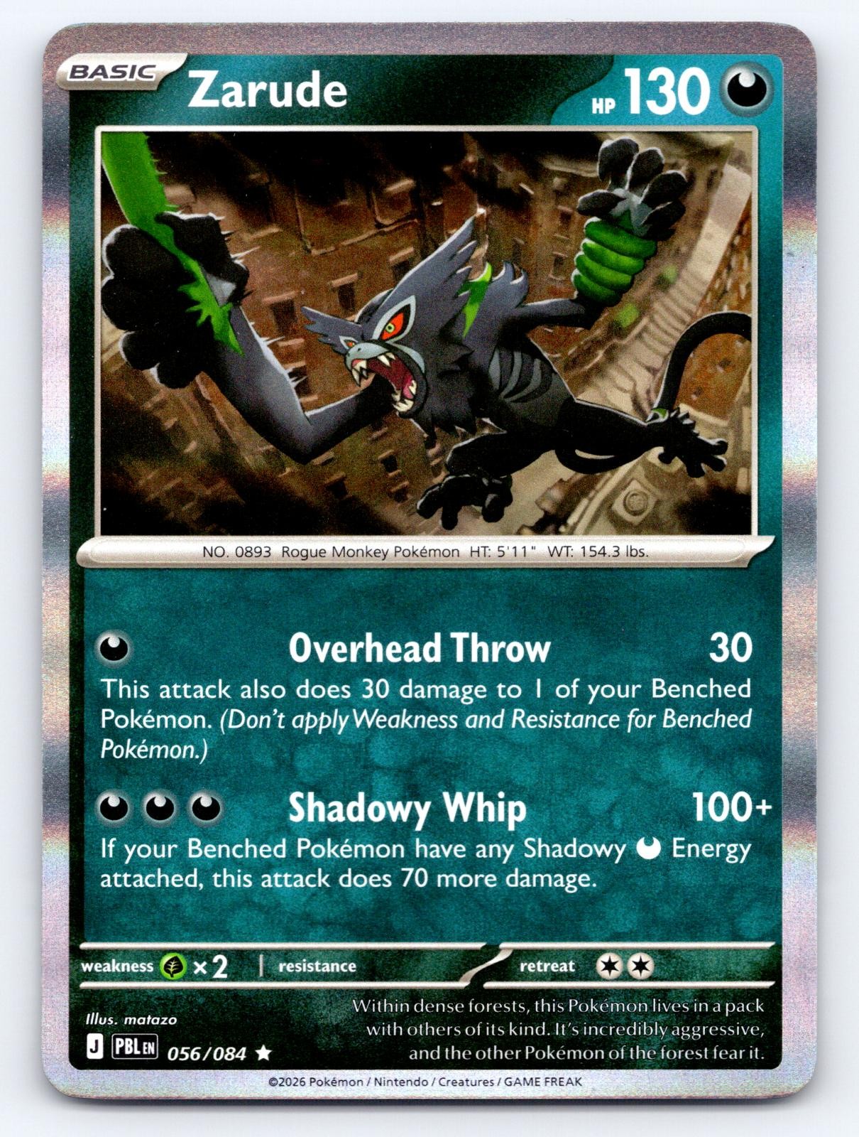 Zarude 056/084 Rare Pitch Black Pokemon Holo Near Mint
