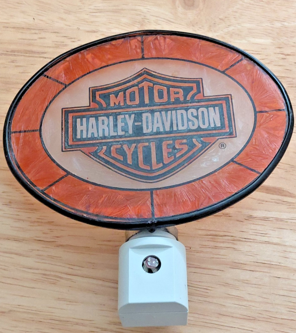 Vintage Harley-Davidson Art Glass Night Light, Works (Bulb not included)