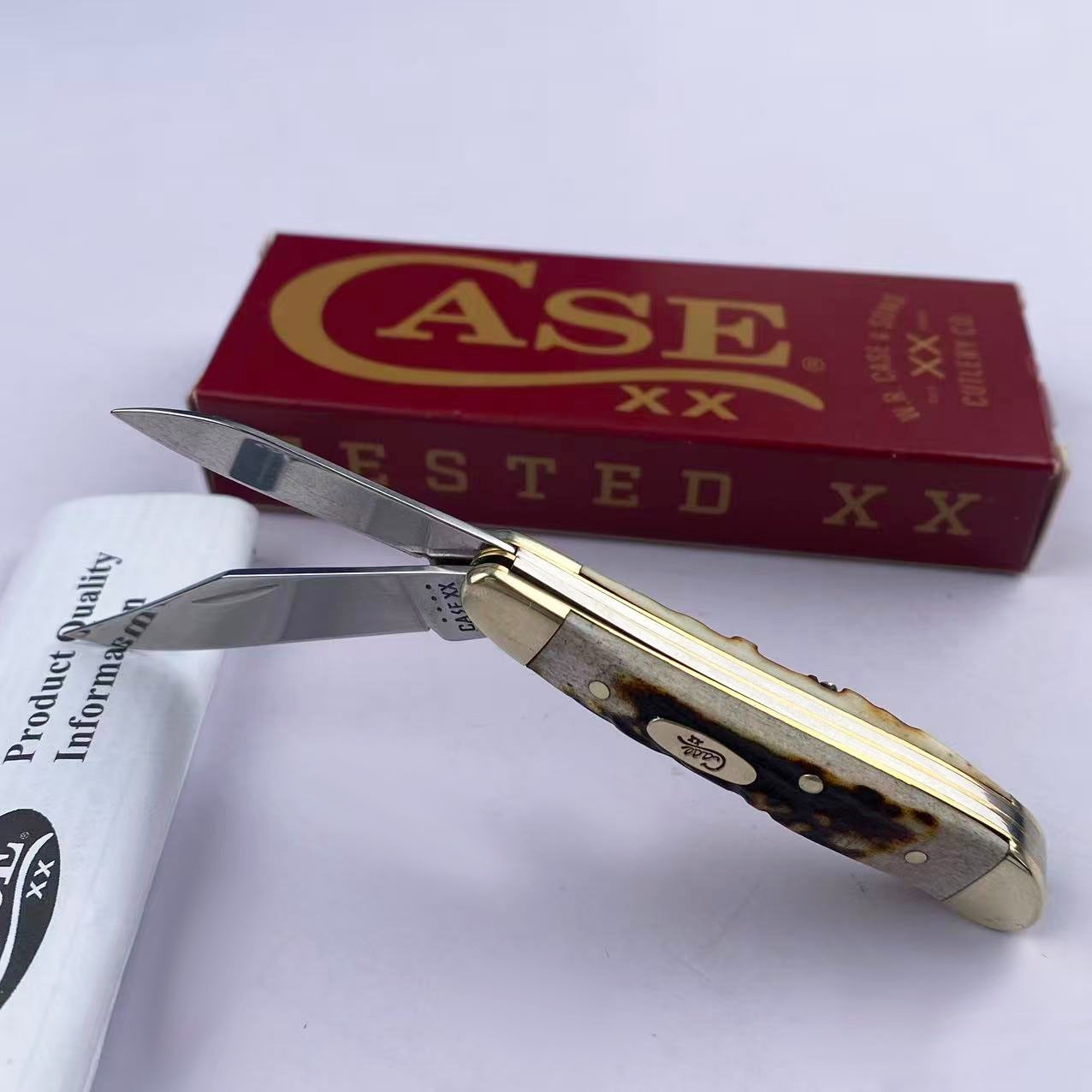 Case xx Peanut 09443 Red Stag Handle Mirror-Polished Blade Folding Pocket Knife
