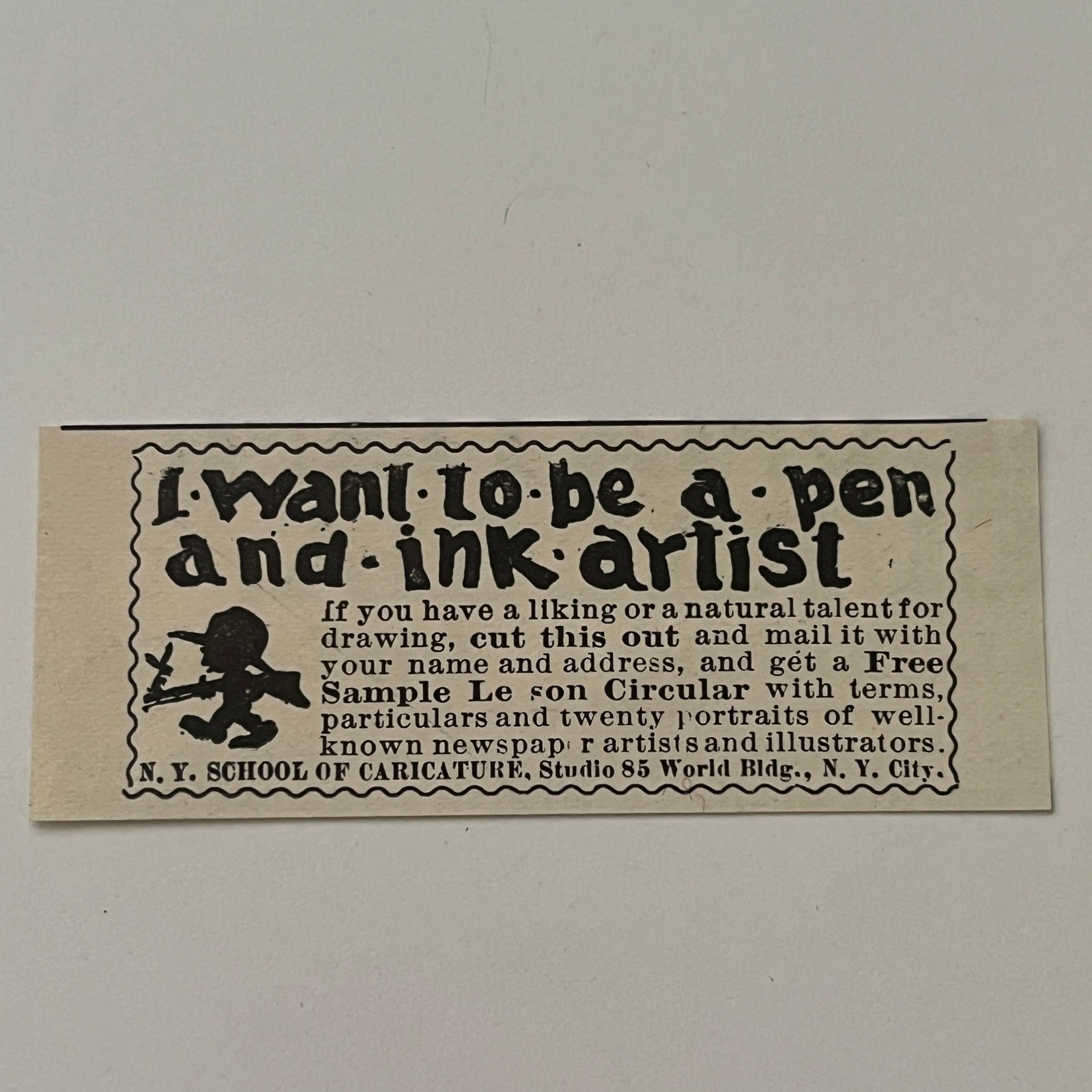 NY School Of Caricature Free Sample Lesson Circular NYC 1902 Clipping SAI4-S54