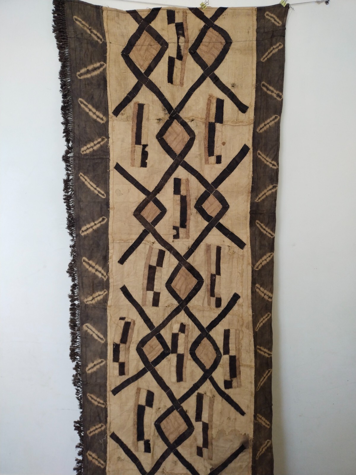 Old vintage Kuba Raffia fabric African Congo Tribal Art long  panel item 507