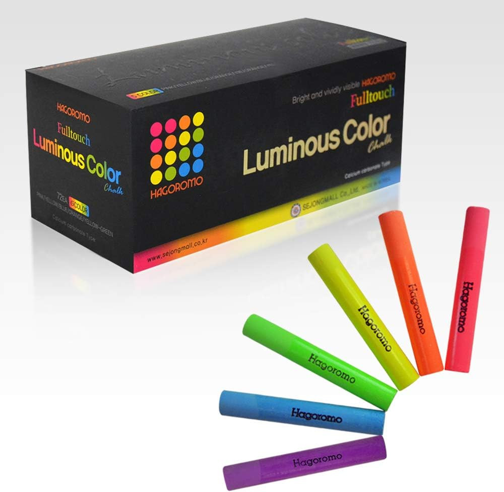 72 Pcs Luminous Colored Chalk 6 Colors Bright Chalk for Board Art Drawing