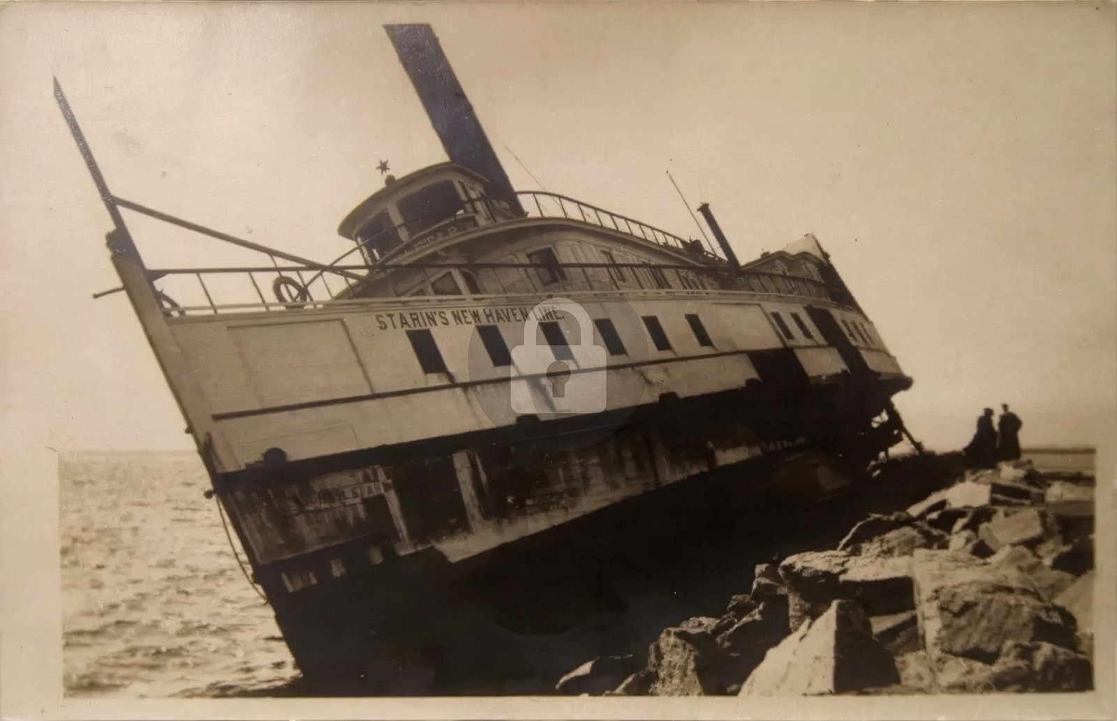 John H. Starin New Haven Line Shipwreck Bridgeport CT 1909 RPPC Postcard COPY