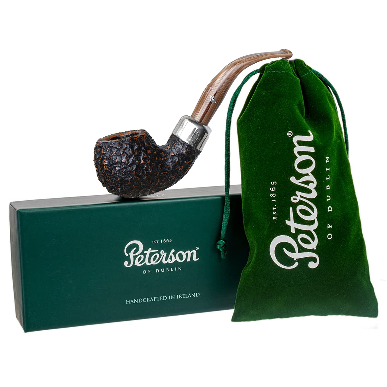 Peterson Pipes Derry Rusticated 03 Fishtail, 3mm, Bent Apple Briar Tobacco Pipe