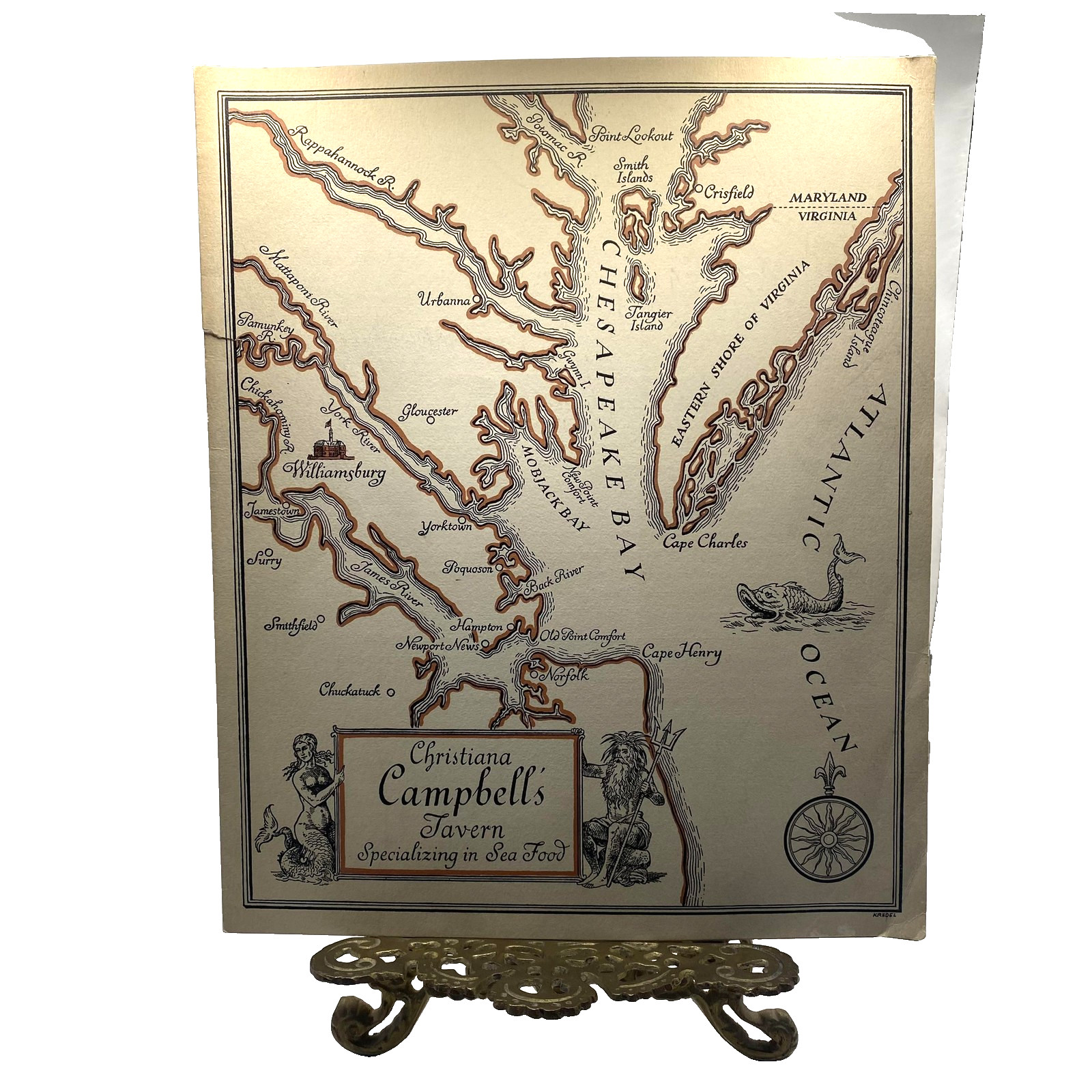 Vintage Christiana Campbell's Tavern Williamsburg VA Sea Food Dinner Menu