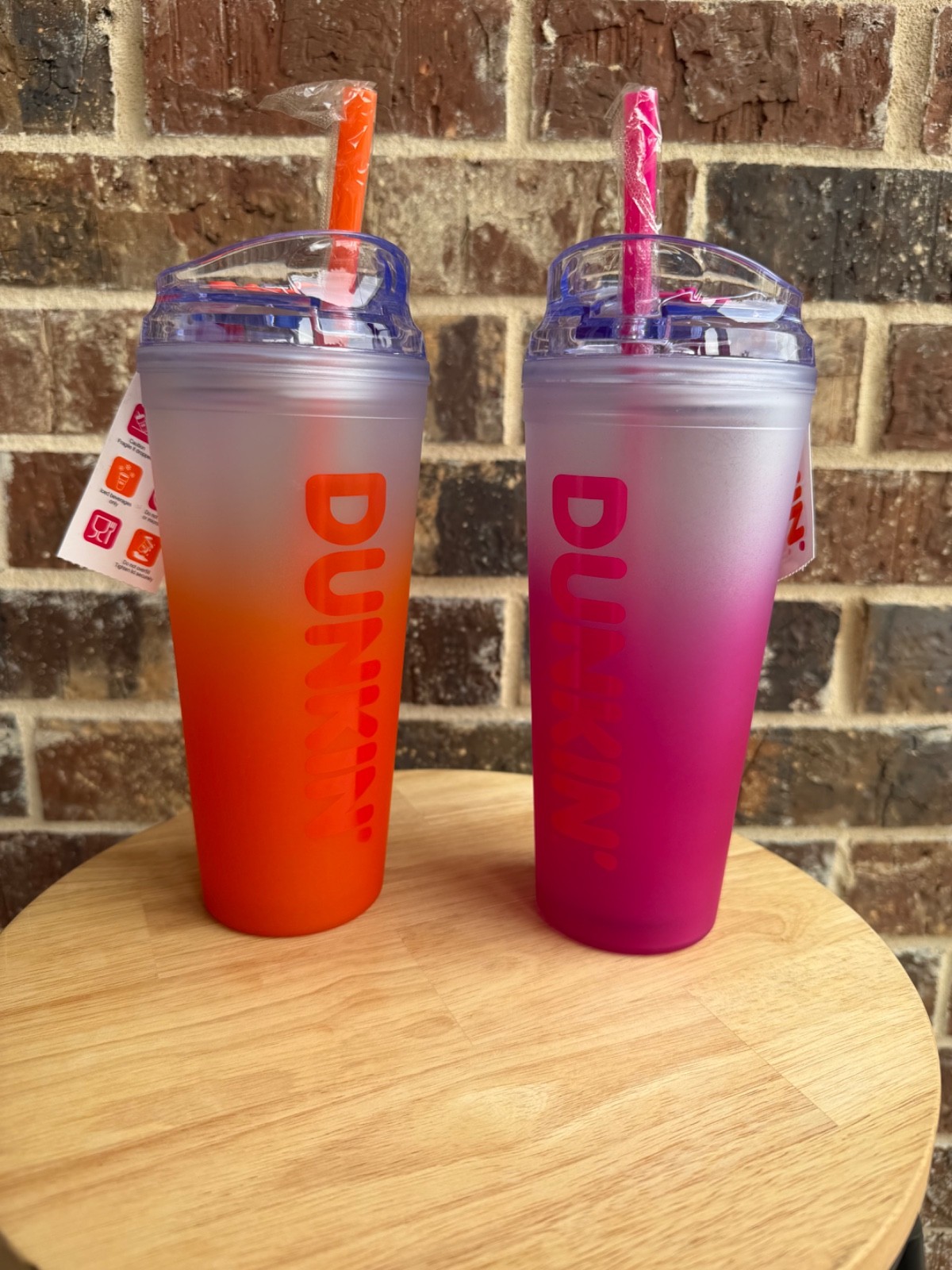 NWT Dunkin Donuts Tumblers Cups Pink and Orange Set