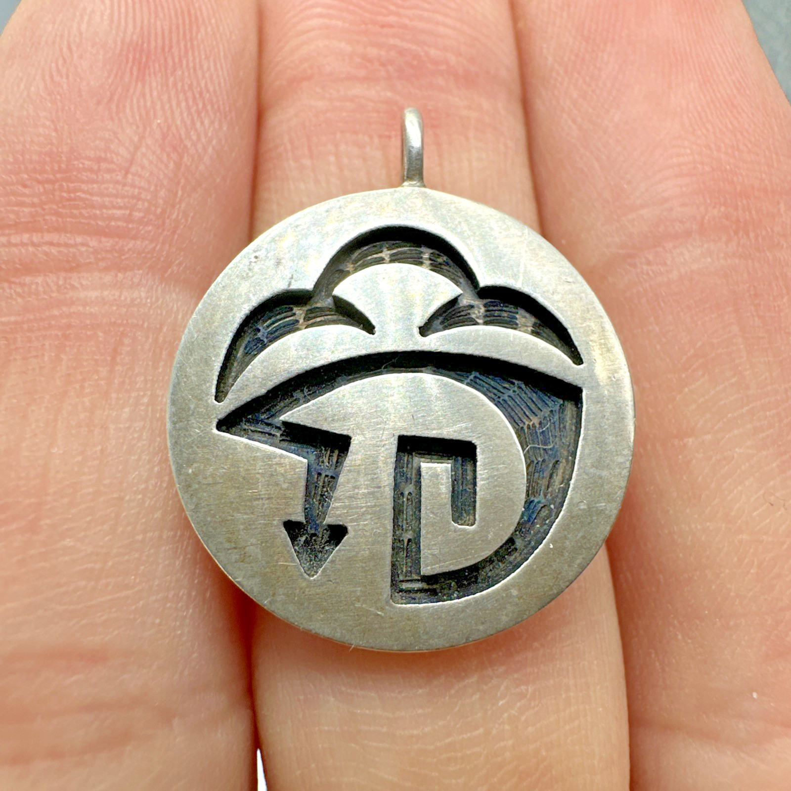 Vtg Alde Qumyintewa Hopi Sterling Silver Overlay Pendant 1